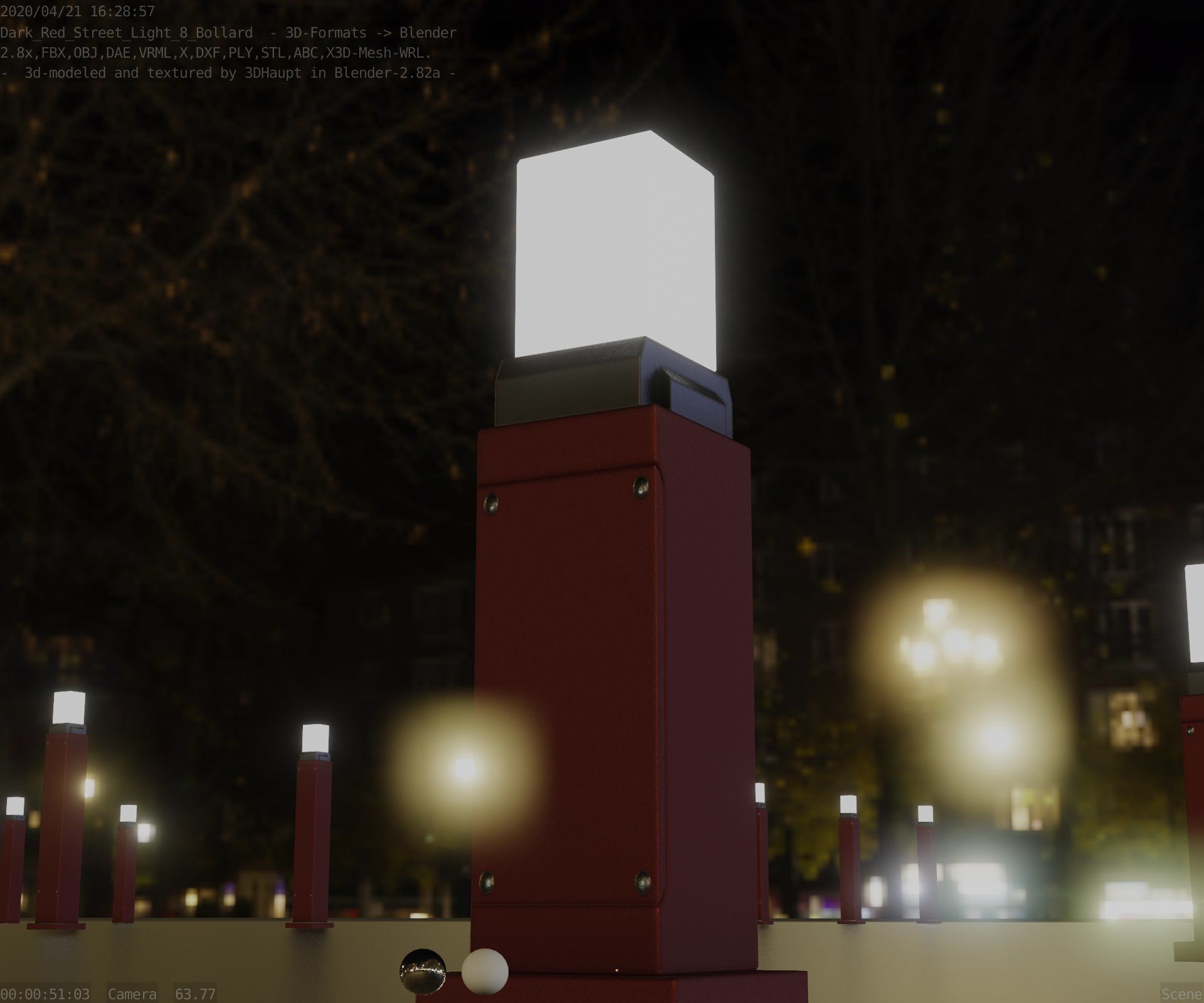 Street Light 8 Bollard 500mm Dark Red Version 3 Low-poly 3D model_14