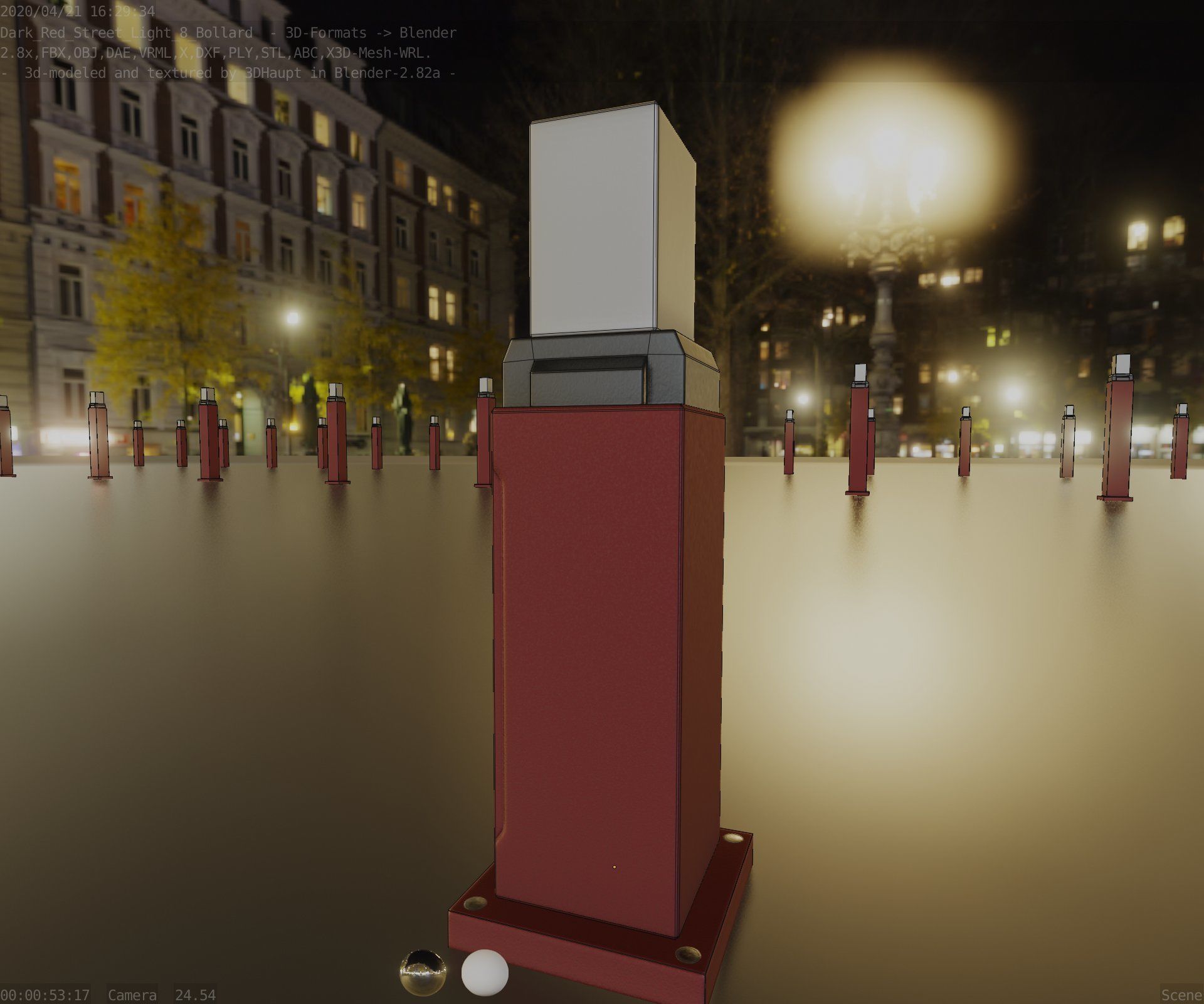 Street Light 8 Bollard 500mm Dark Red Version 3 Low-poly 3D model_89