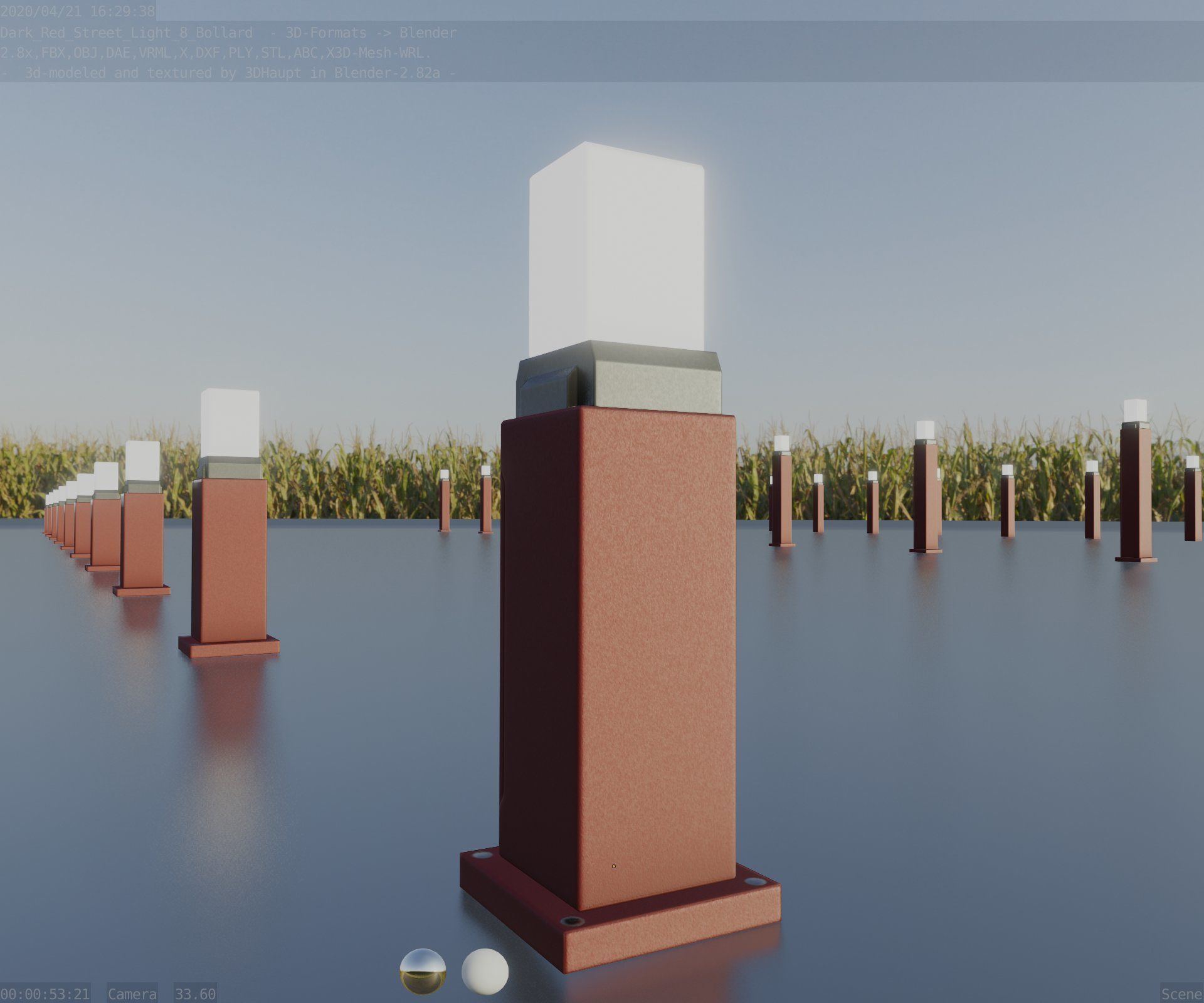 Street Light 8 Bollard 500mm Dark Red Version 3 Low-poly 3D model_93