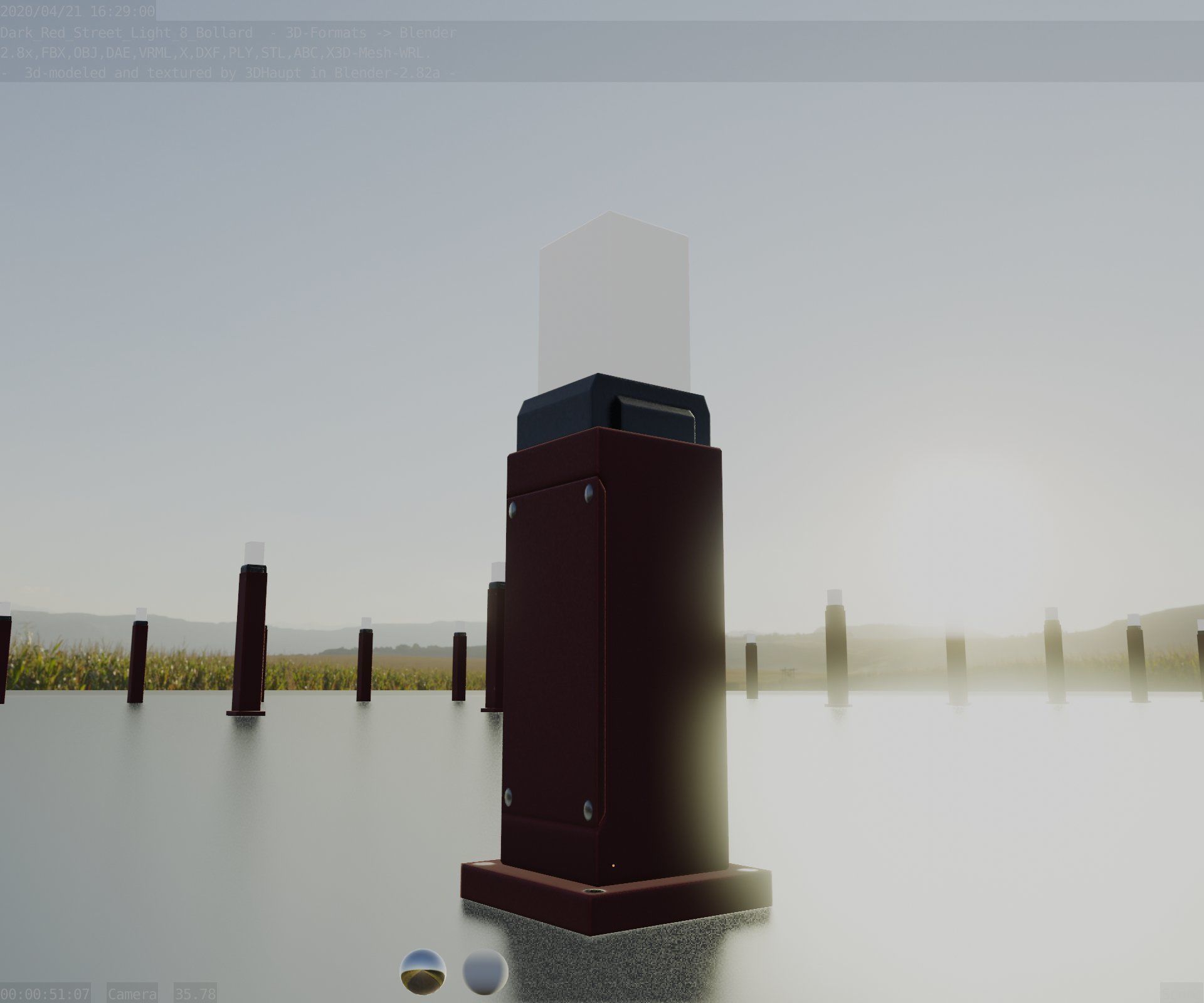 Street Light 8 Bollard 500mm Dark Red Version 3 Low-poly 3D model_31
