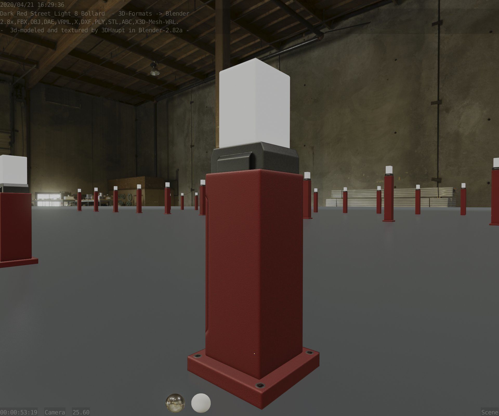 Street Light 8 Bollard 500mm Dark Red Version 3 Low-poly 3D model_91