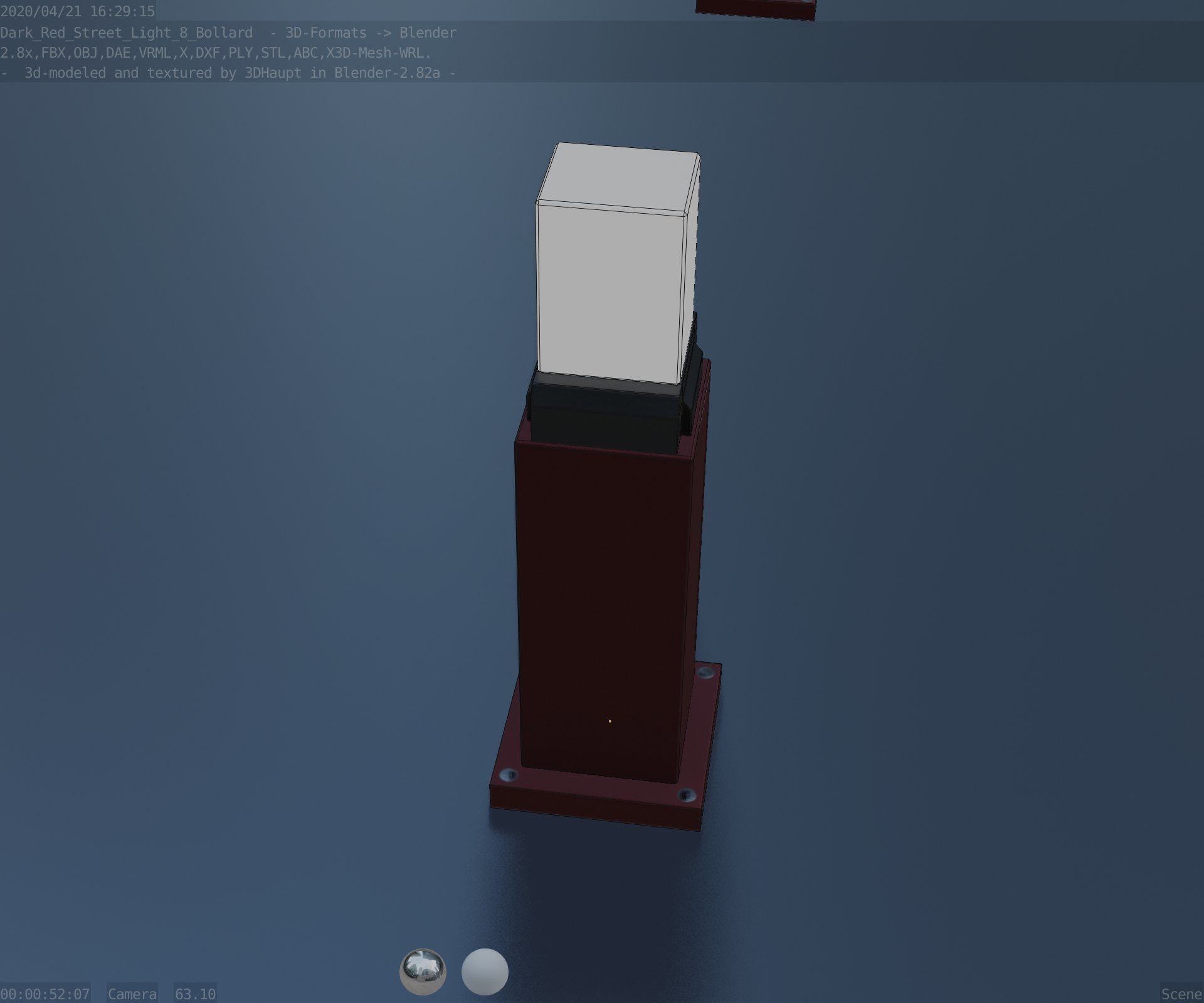 Street Light 8 Bollard 500mm Dark Red Version 3 Low-poly 3D model_55