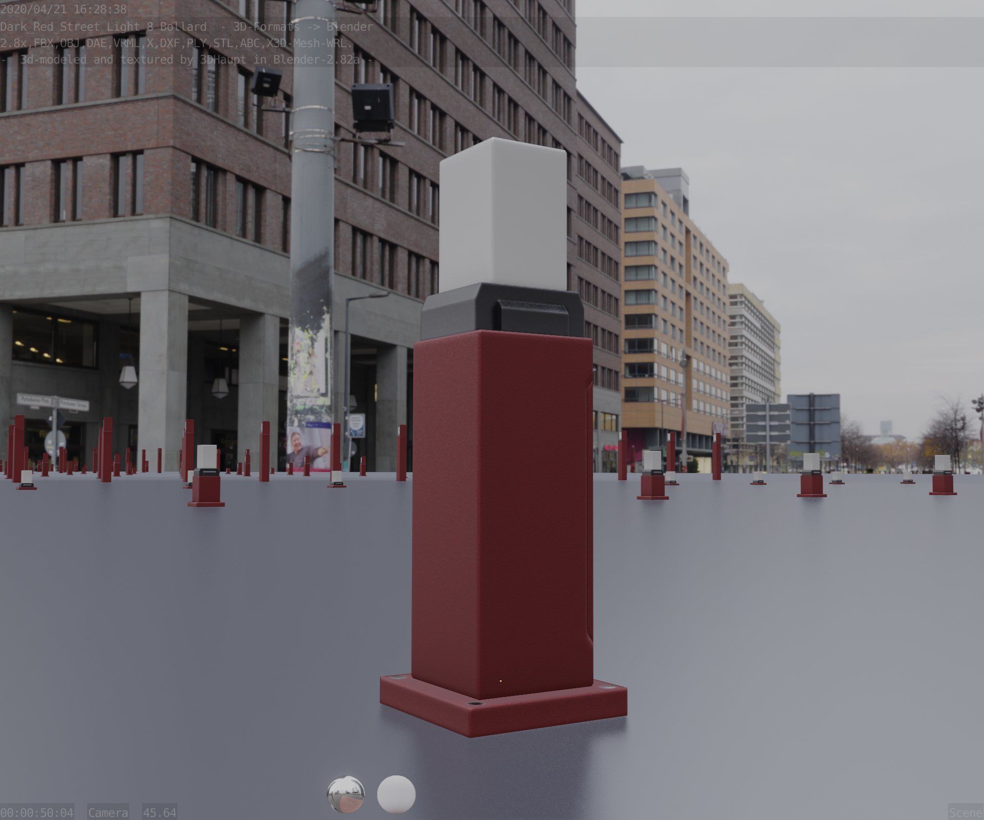 Street Light 8 Bollard 500mm Dark Red Version 3 Low-poly 3D model_20