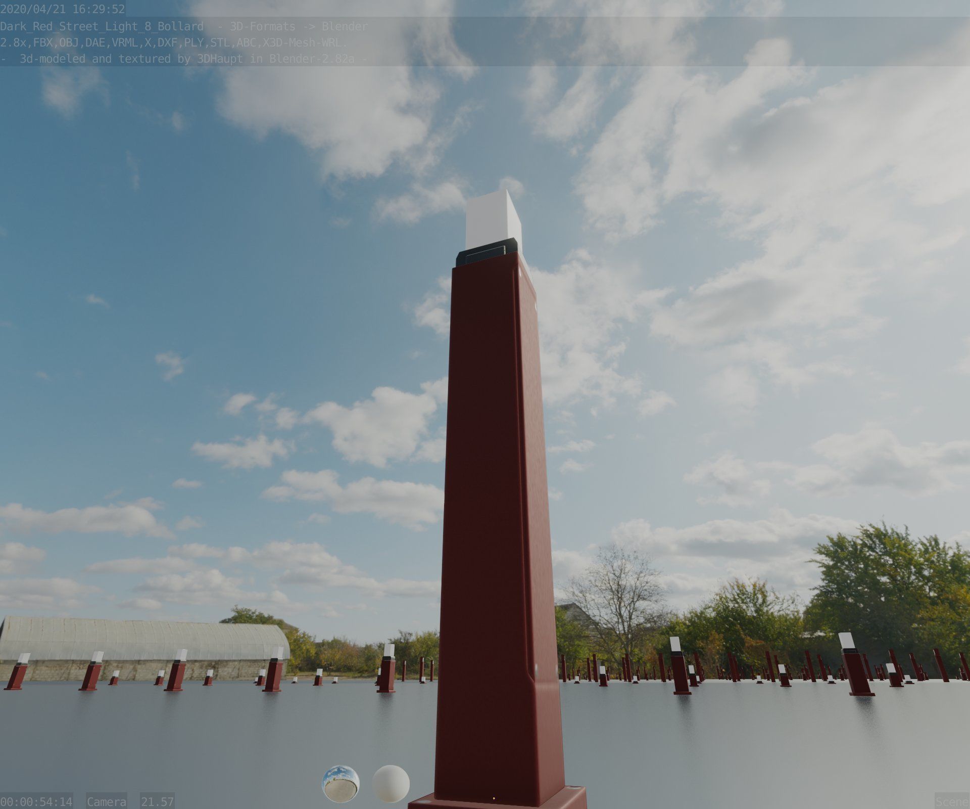 Street Light 8 Bollard 900mm Dark Red Version 3 Low-poly 3D model_29