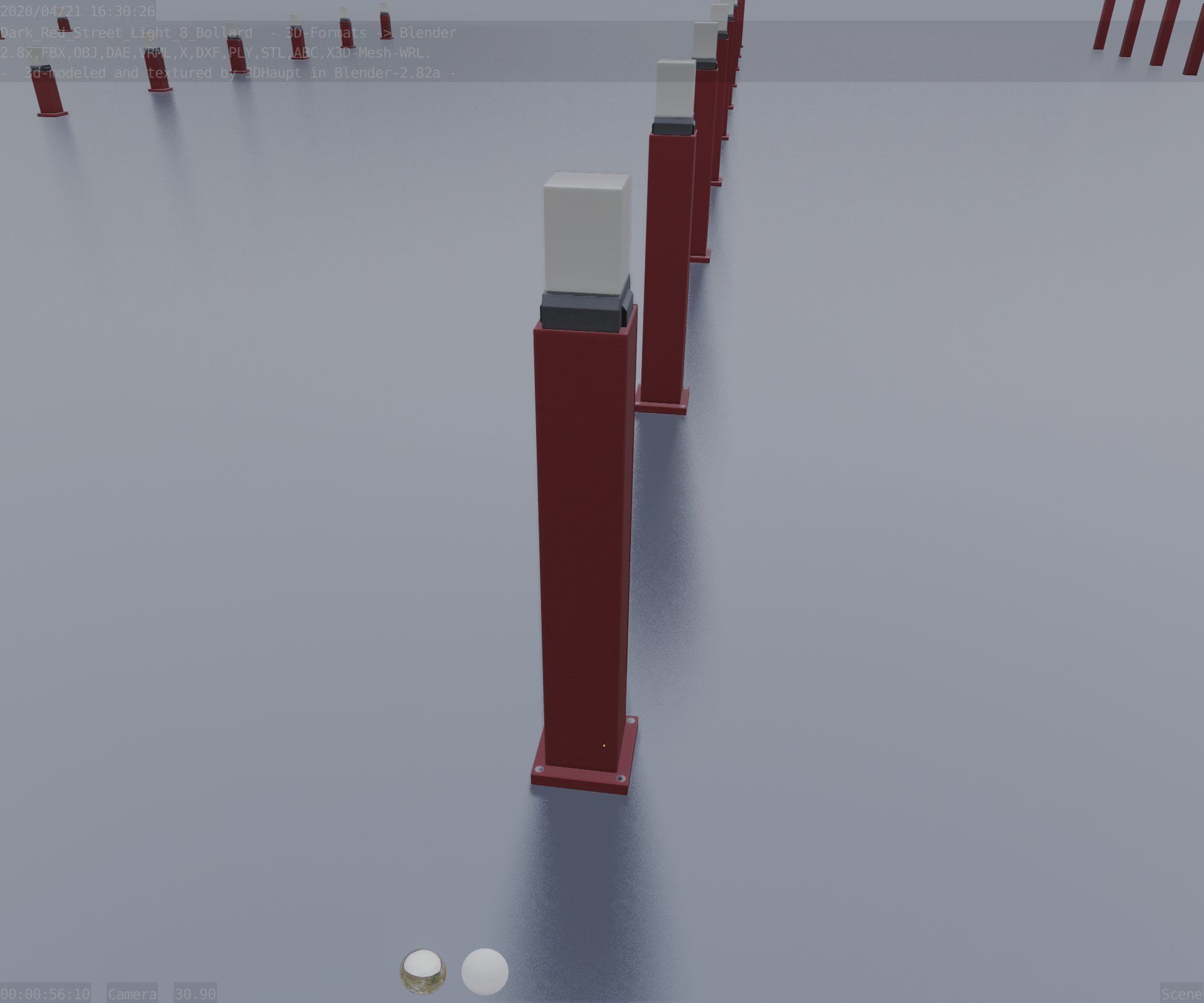Street Light 8 Bollard 900mm Dark Red Version 3 Low-poly 3D model_8