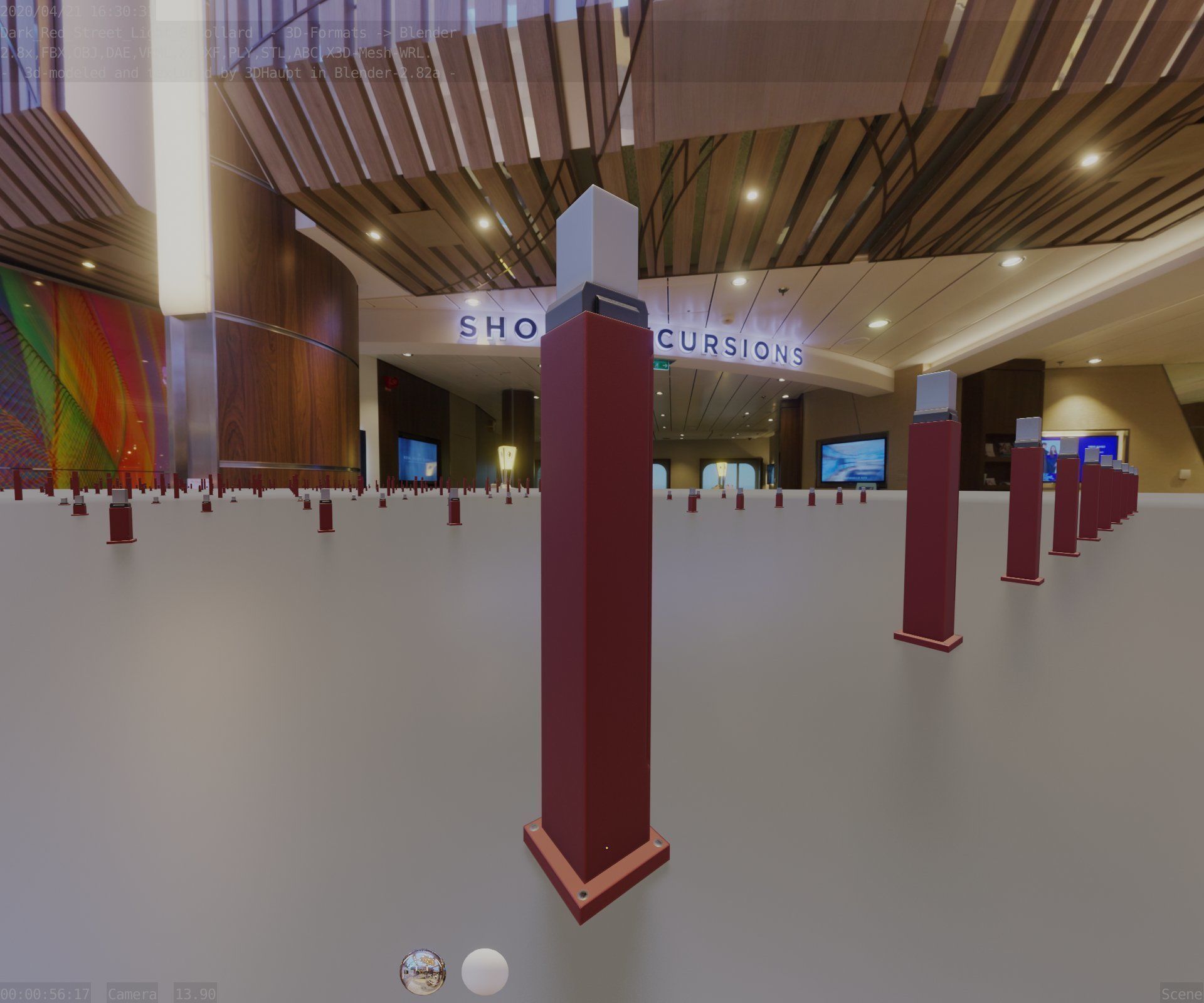 Street Light 8 Bollard 900mm Dark Red Version 3 Low-poly 3D model_15