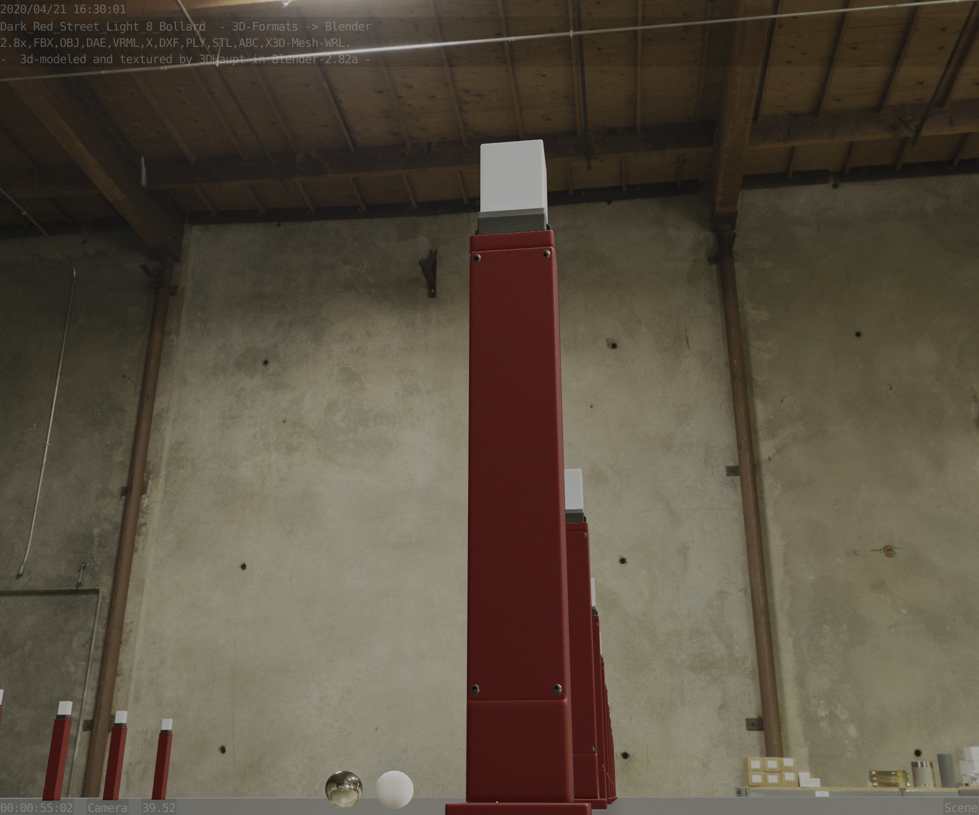 Street Light 8 Bollard 900mm Dark Red Version 3 Low-poly 3D model_41