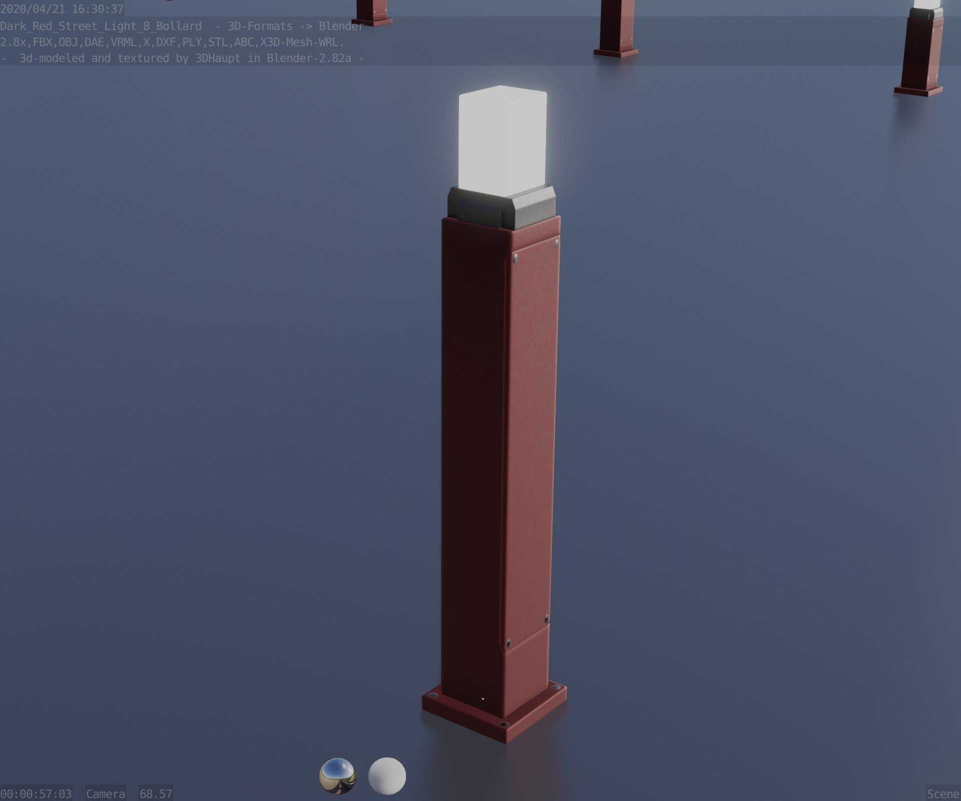 Street Light 8 Bollard 900mm Dark Red Version 3 Low-poly 3D model_70