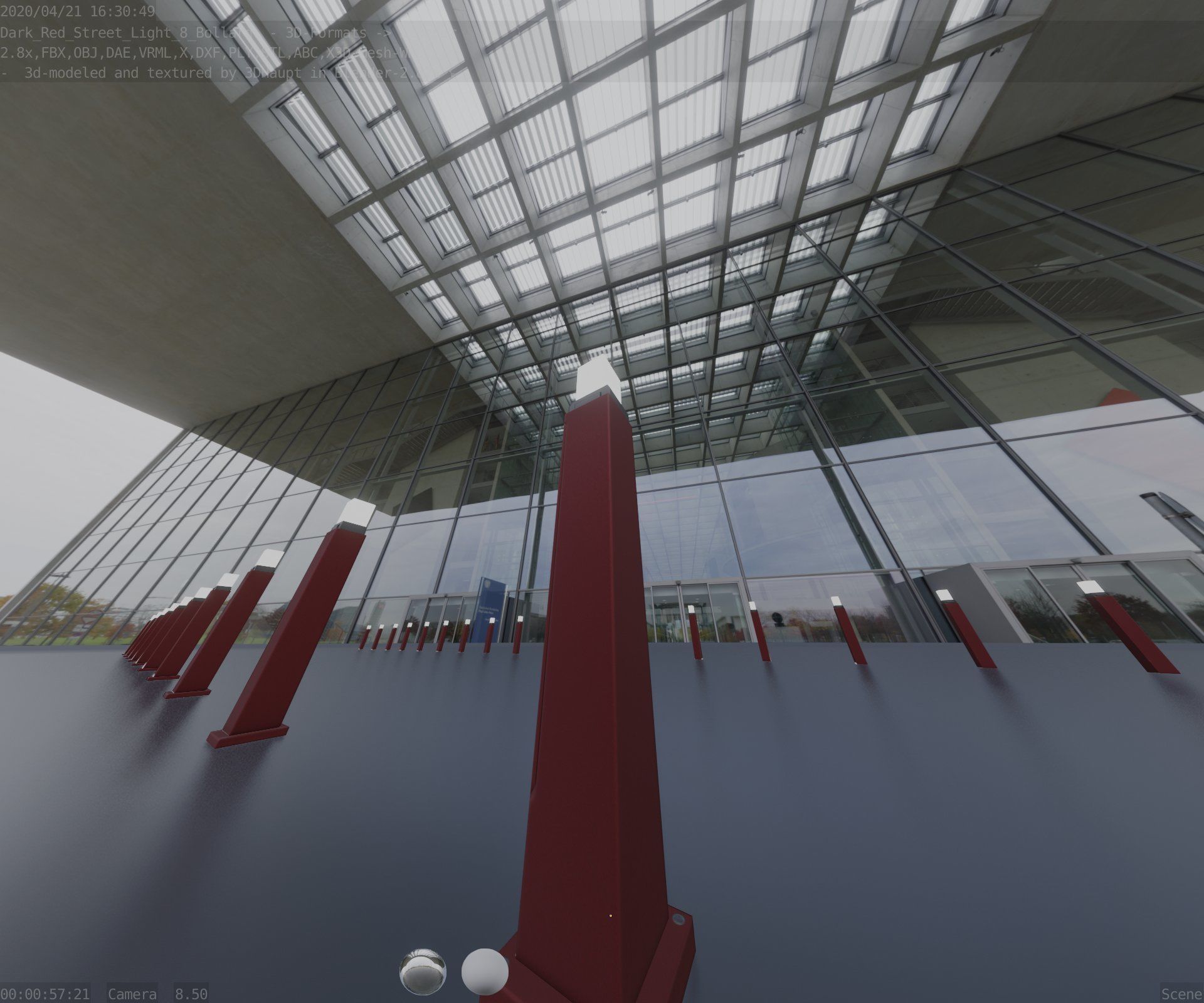 Street Light 8 Bollard 900mm Dark Red Version 3 Low-poly 3D model_88