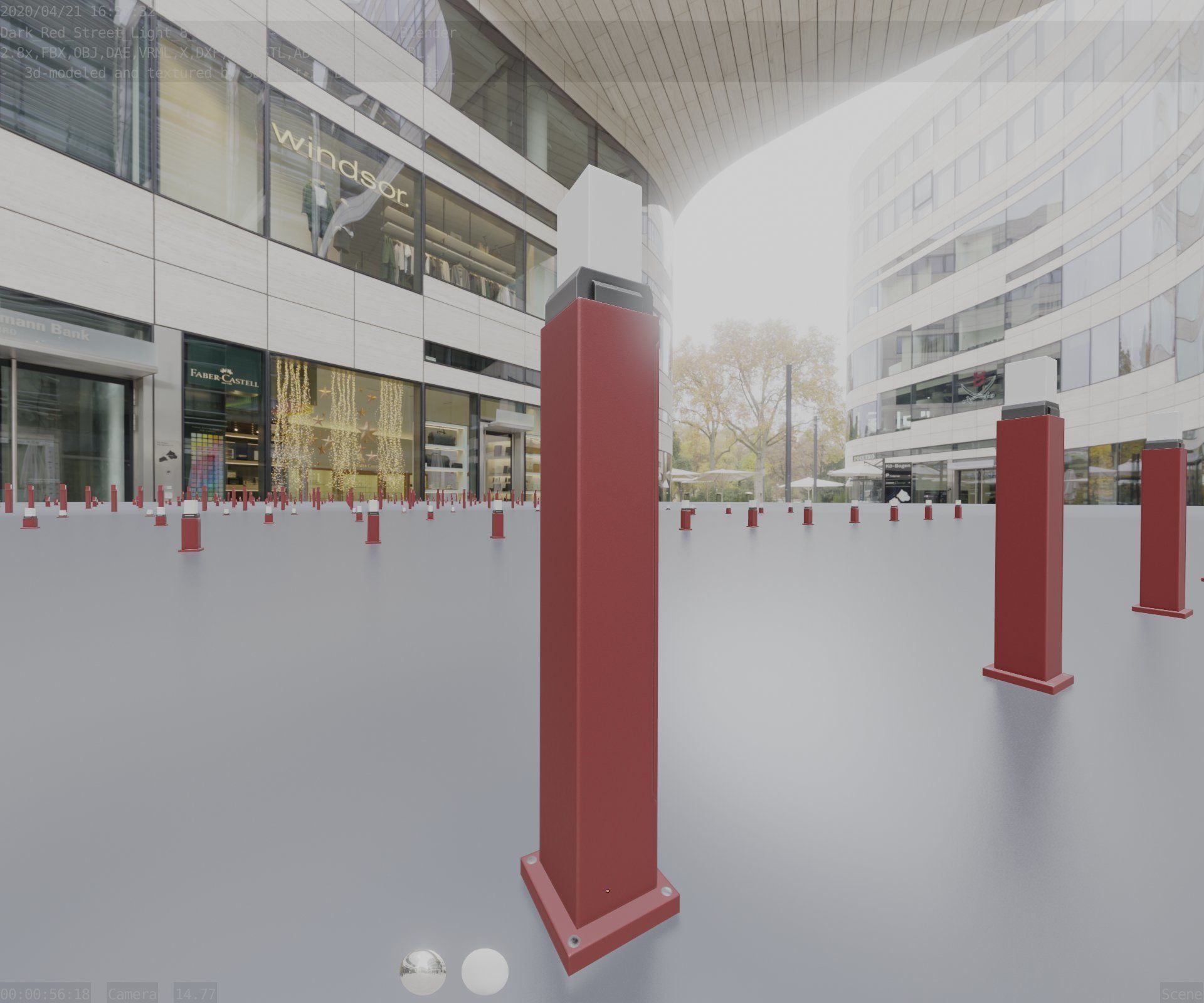 Street Light 8 Bollard 900mm Dark Red Version 3 Low-poly 3D model_16