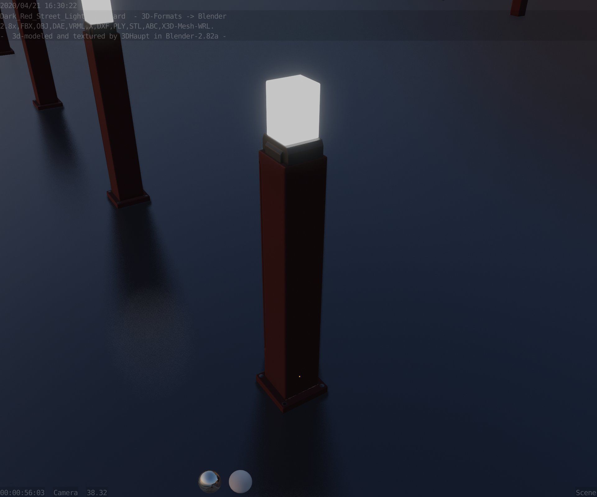 Street Light 8 Bollard 900mm Dark Red Version 3 Low-poly 3D model_1
