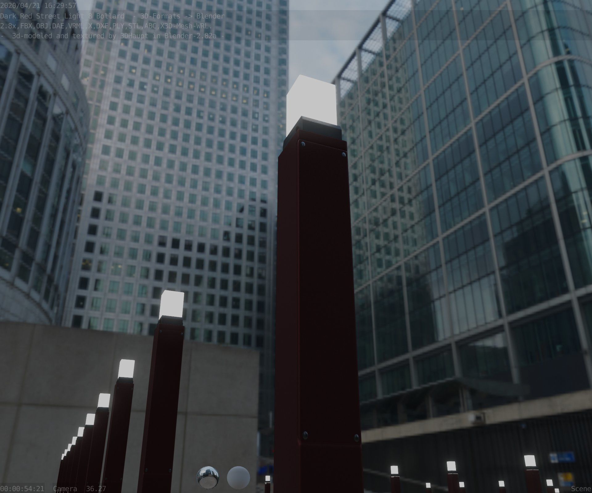 Street Light 8 Bollard 900mm Dark Red Version 3 Low-poly 3D model_36