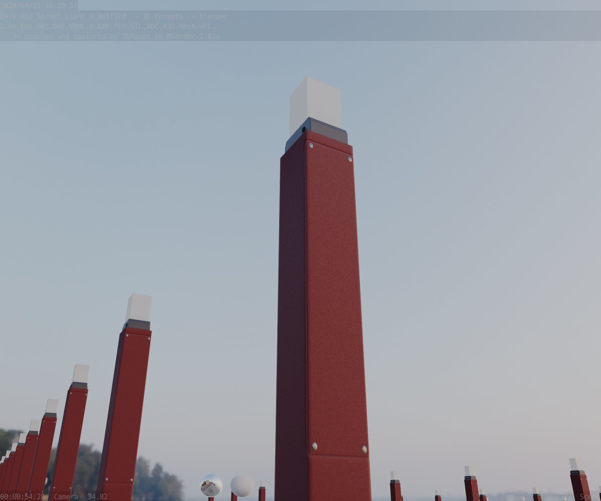 Street Light 8 Bollard 900mm Dark Red Version 3 Low-poly 3D model_35