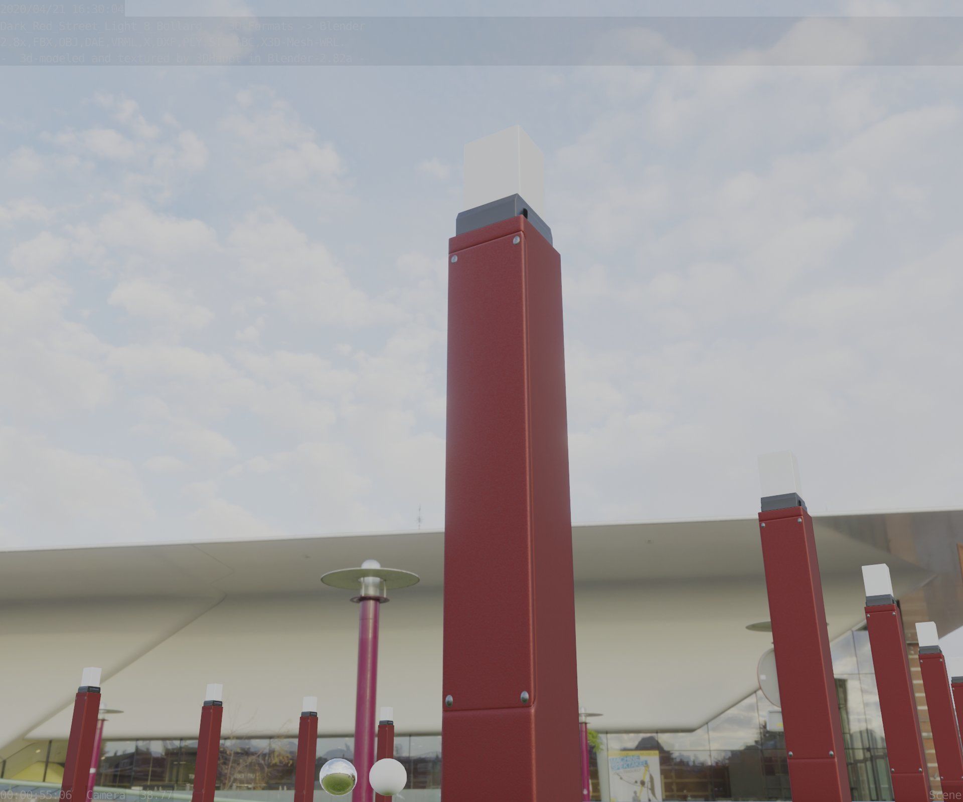 Street Light 8 Bollard 900mm Dark Red Version 3 Low-poly 3D model_45