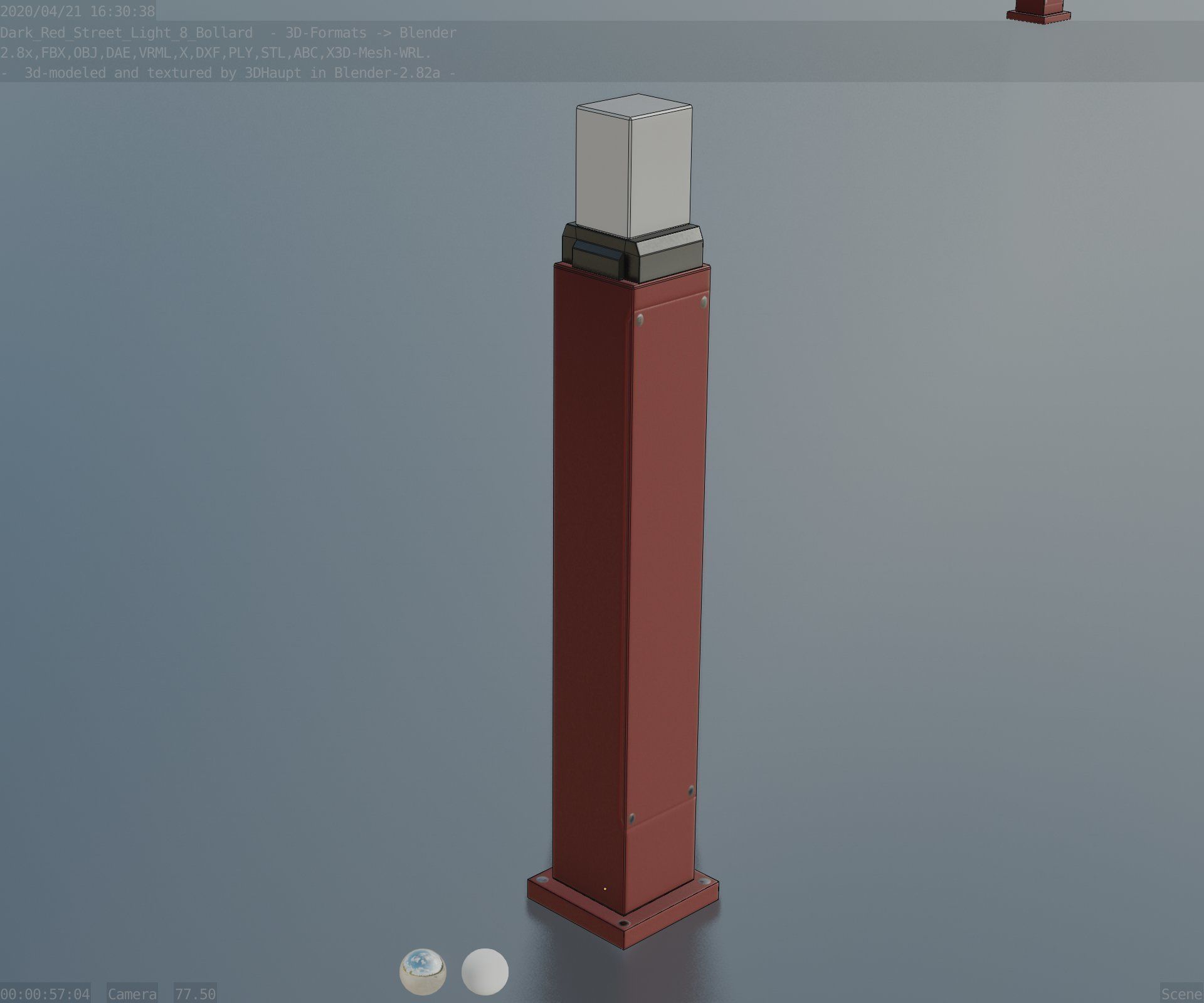 Street Light 8 Bollard 900mm Dark Red Version 3 Low-poly 3D model_71