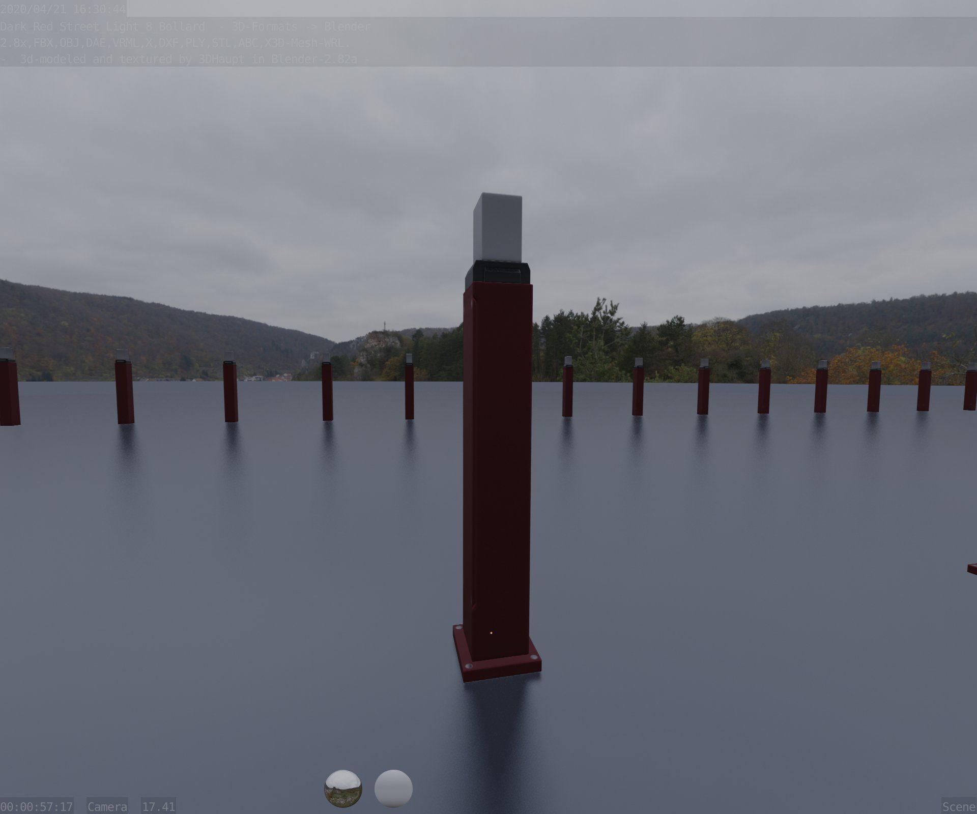 Street Light 8 Bollard 900mm Dark Red Version 3 Low-poly 3D model_84