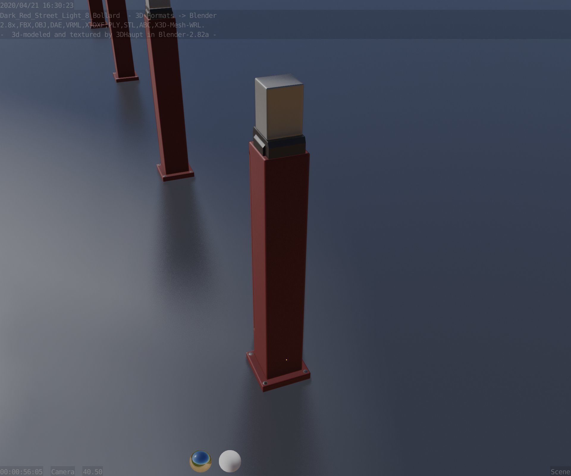 Street Light 8 Bollard 900mm Dark Red Version 3 Low-poly 3D model_3