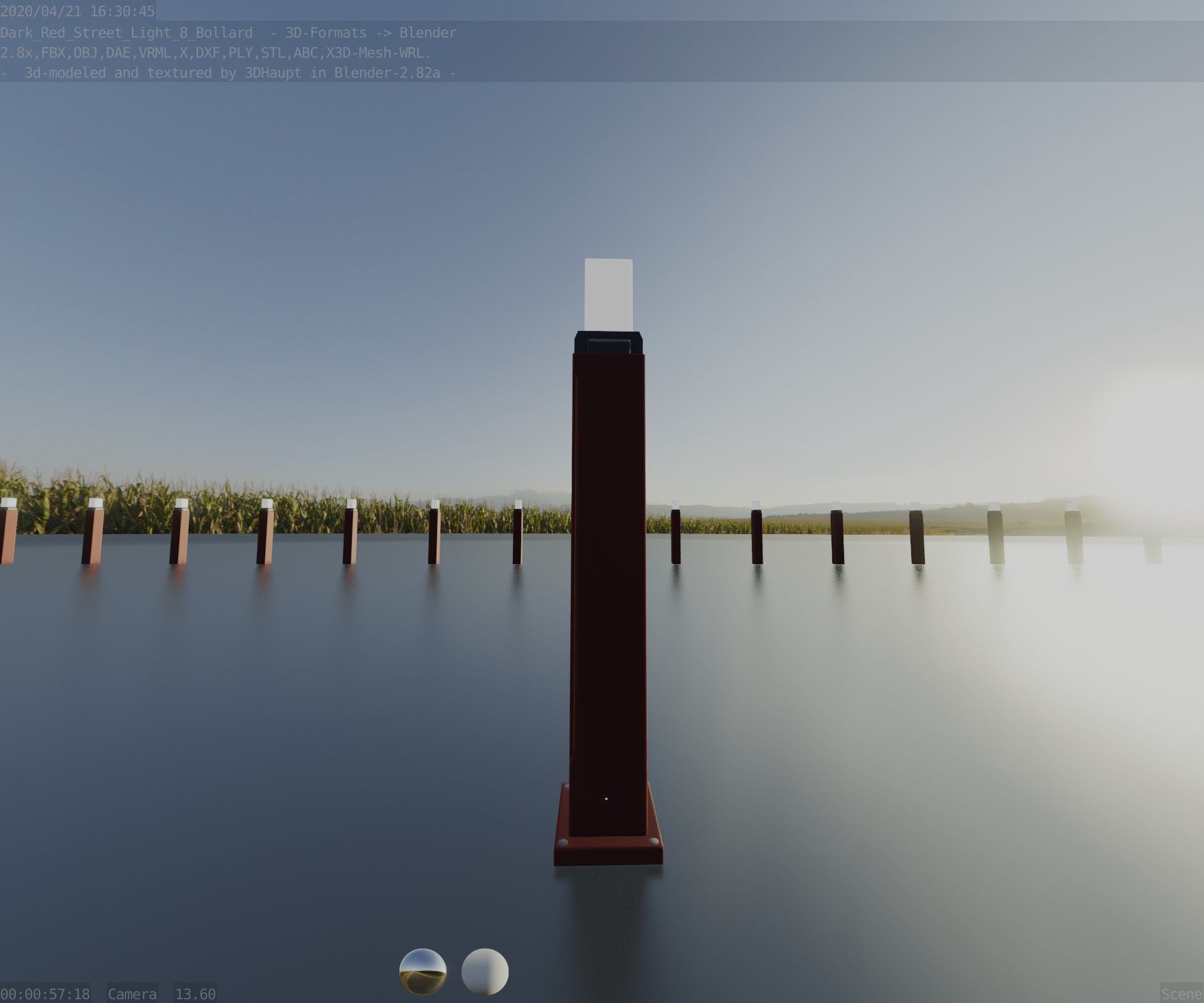 Street Light 8 Bollard 900mm Dark Red Version 3 Low-poly 3D model_85