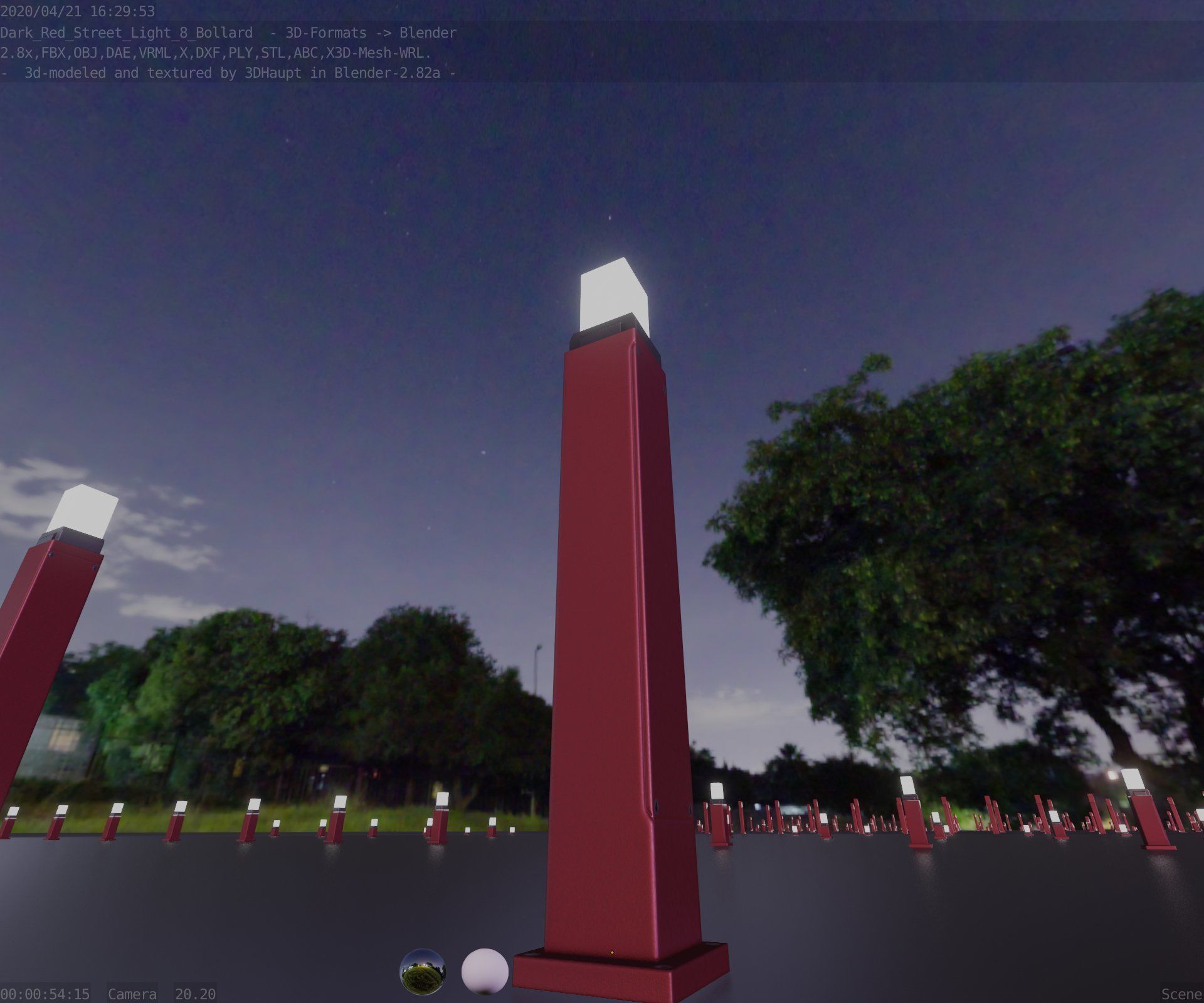 Street Light 8 Bollard 900mm Dark Red Version 3 Low-poly 3D model_30