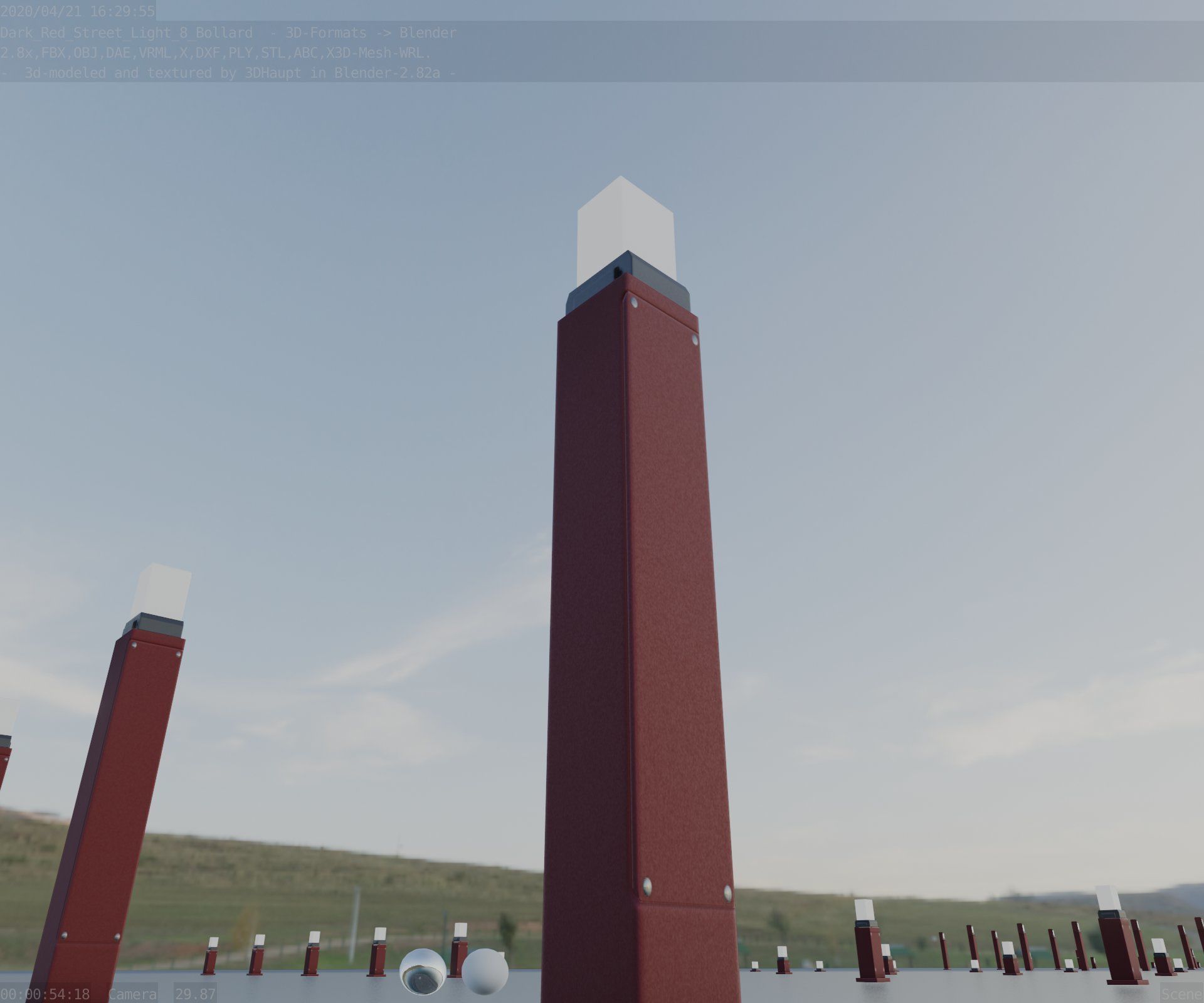 Street Light 8 Bollard 900mm Dark Red Version 3 Low-poly 3D model_33