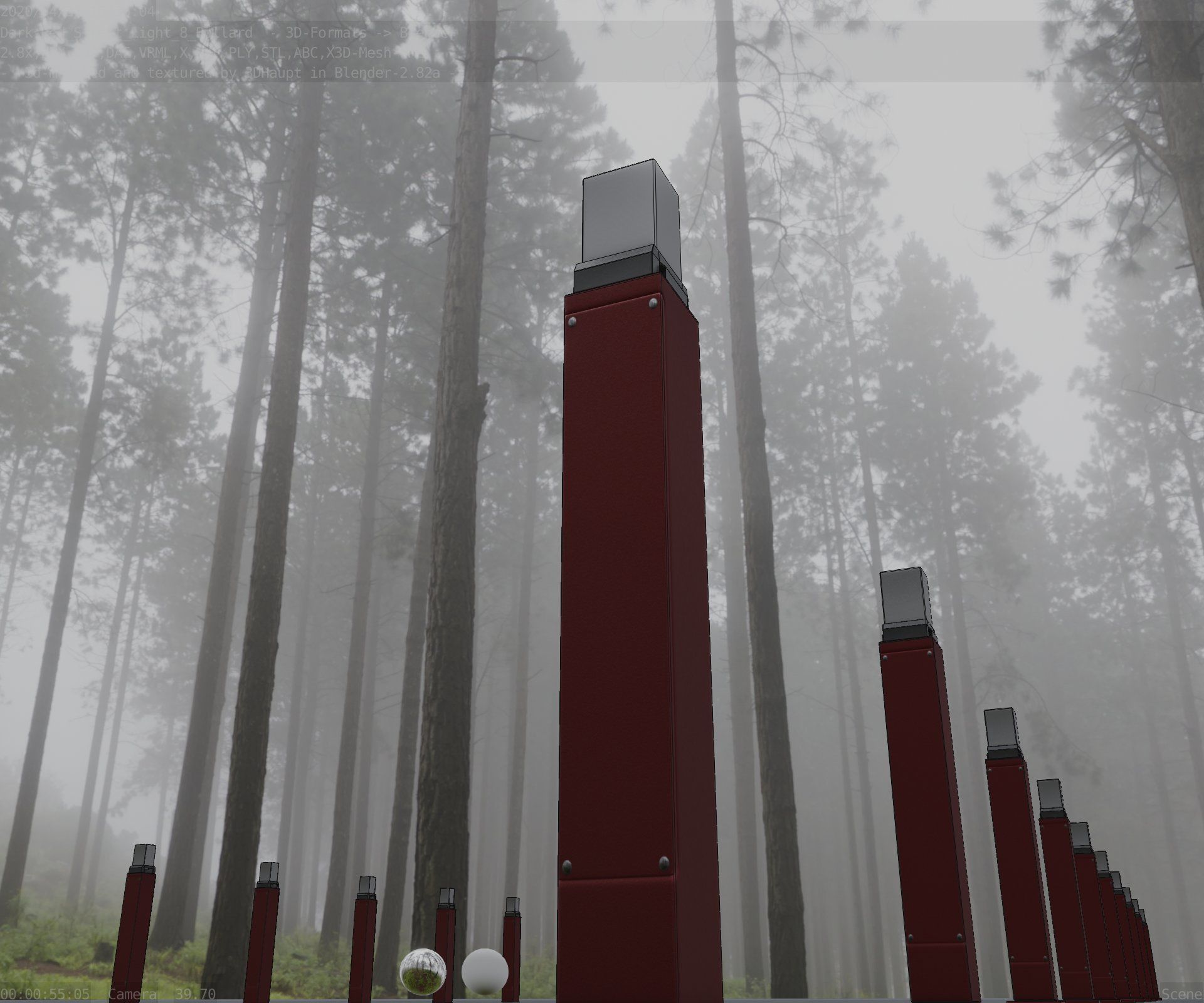 Street Light 8 Bollard 900mm Dark Red Version 3 Low-poly 3D model_44