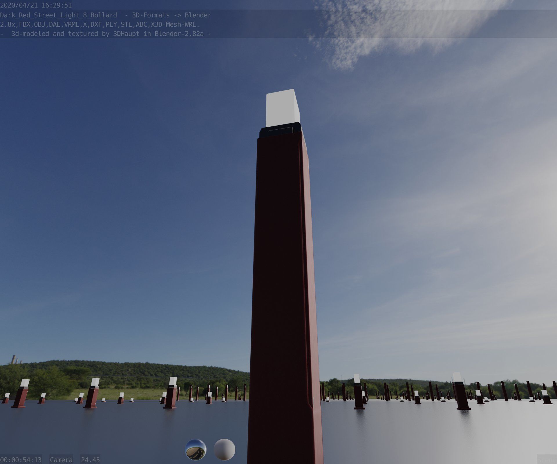 Street Light 8 Bollard 900mm Dark Red Version 3 Low-poly 3D model_28