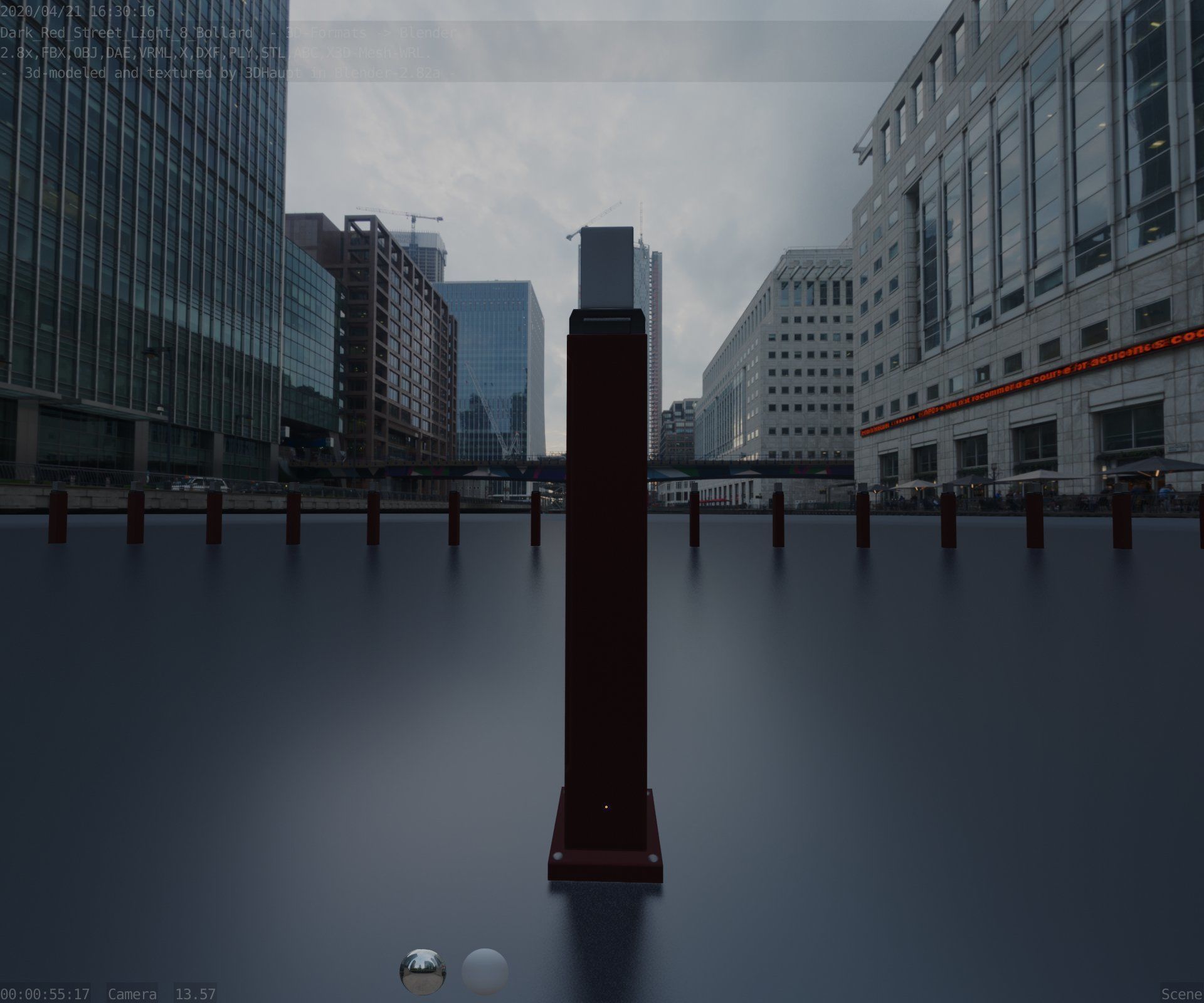 Street Light 8 Bollard 900mm Dark Red Version 3 Low-poly 3D model_56