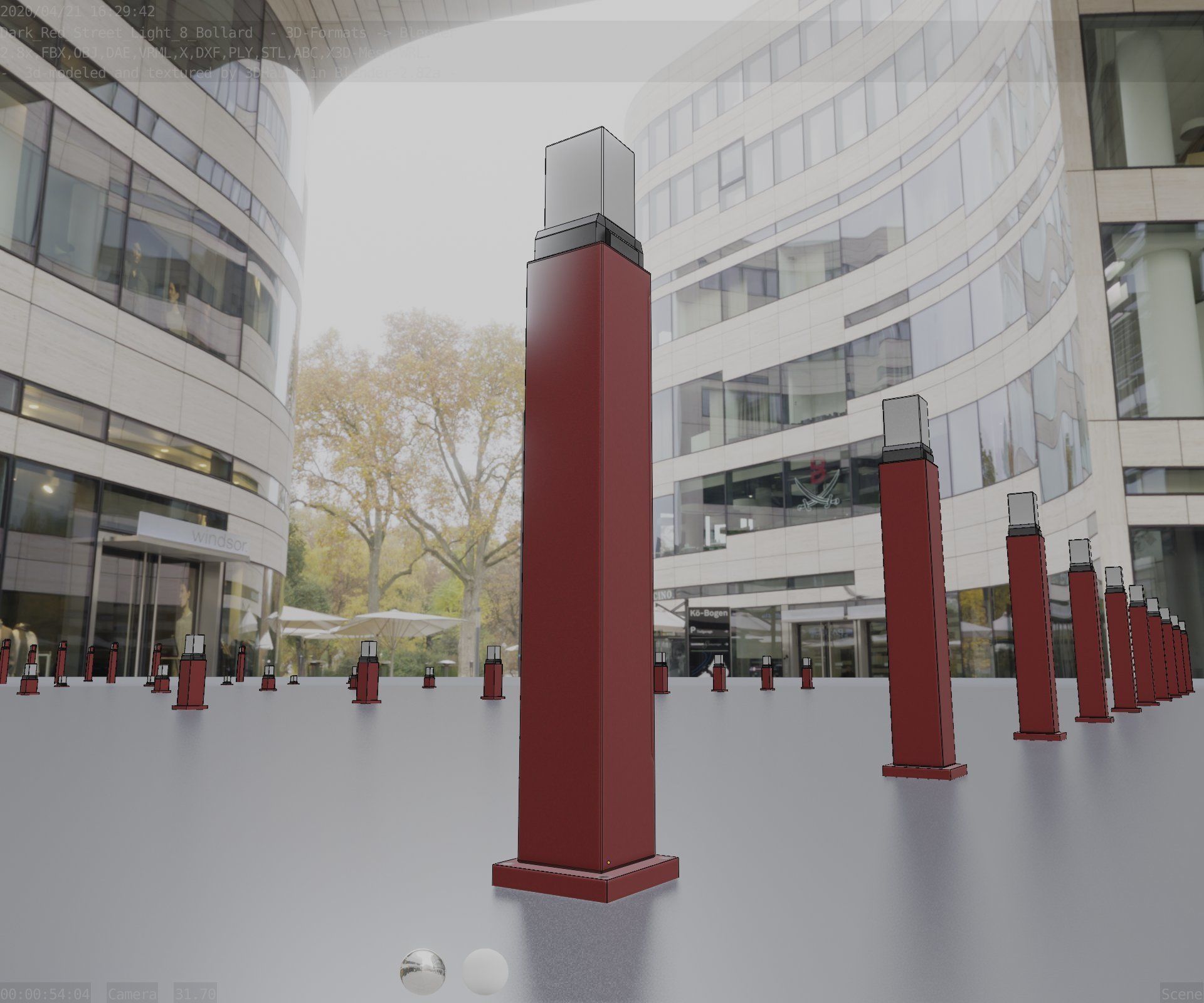 Street Light 8 Bollard 900mm Dark Red Version 3 Low-poly 3D model_20