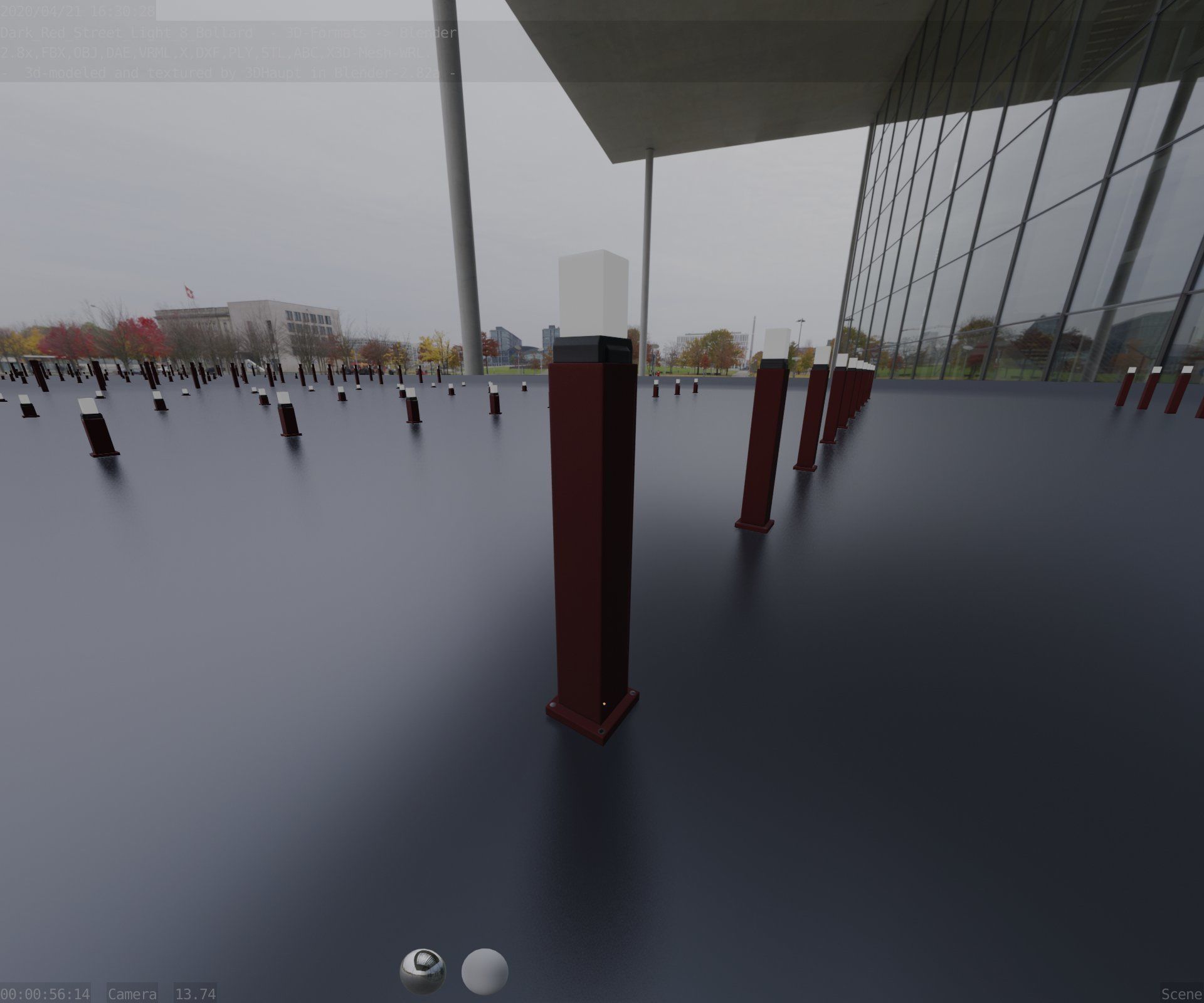 Street Light 8 Bollard 900mm Dark Red Version 3 Low-poly 3D model_12