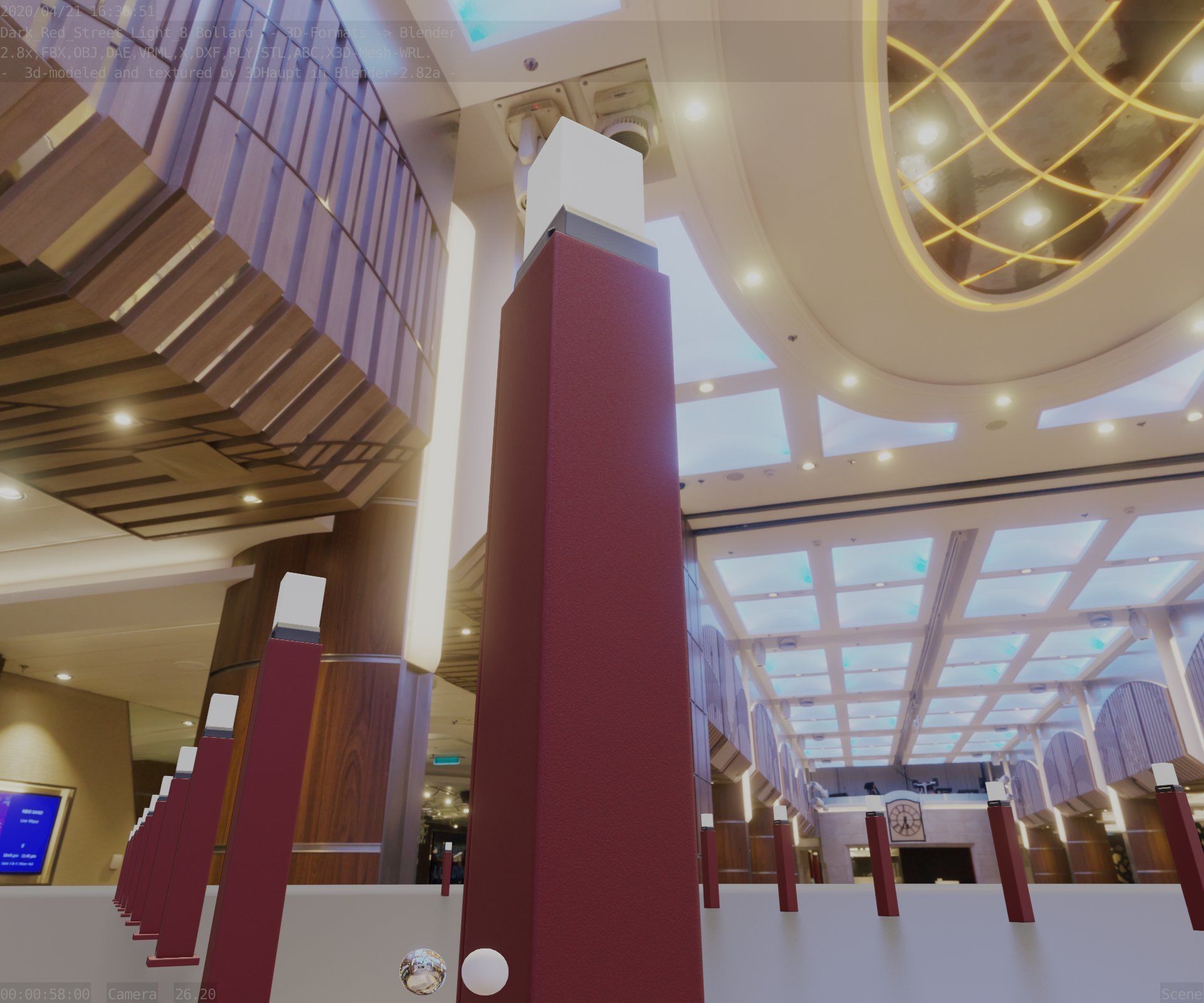 Street Light 8 Bollard 900mm Dark Red Version 3 Low-poly 3D model_91