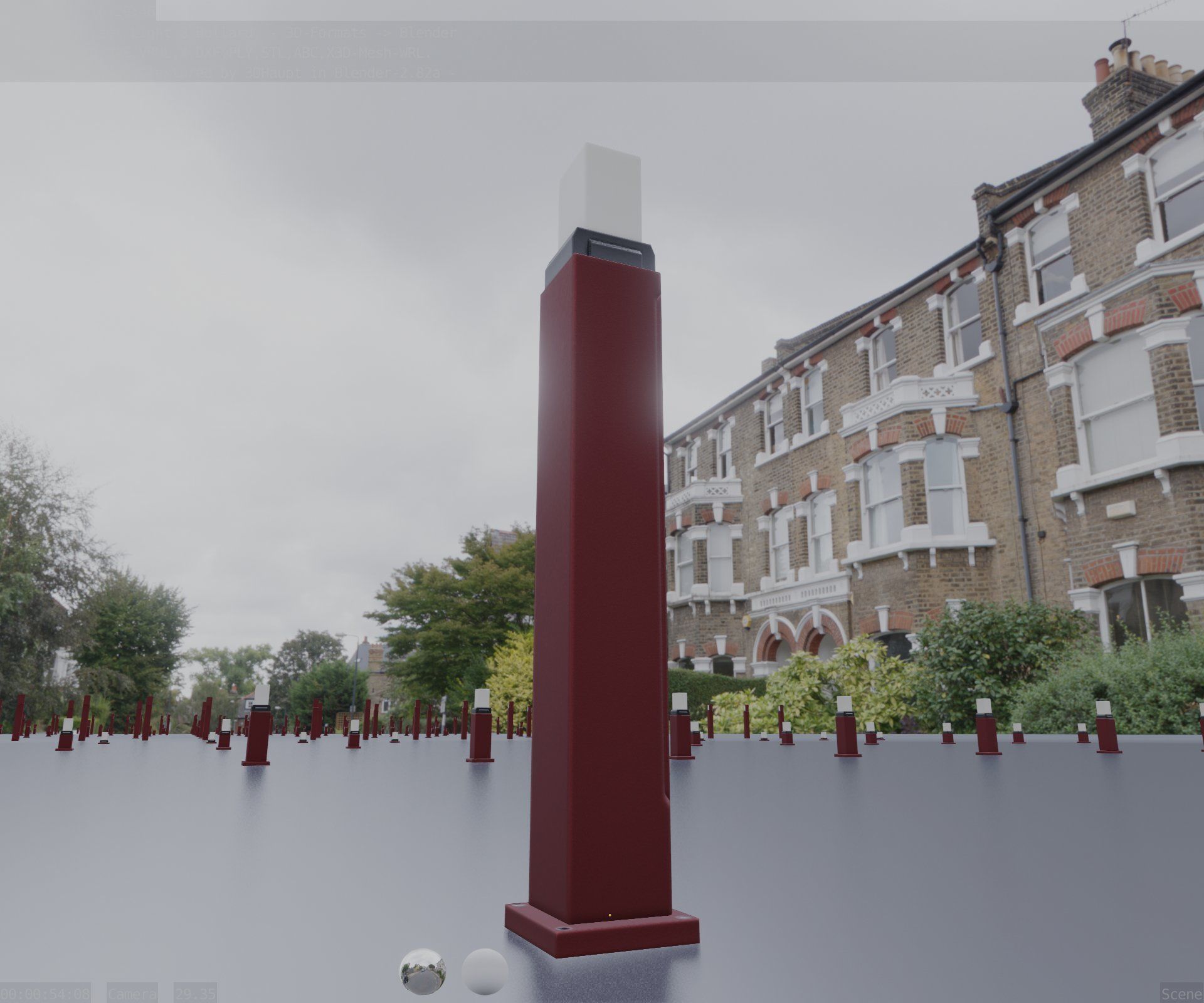 Street Light 8 Bollard 900mm Dark Red Version 3 Low-poly 3D model_24