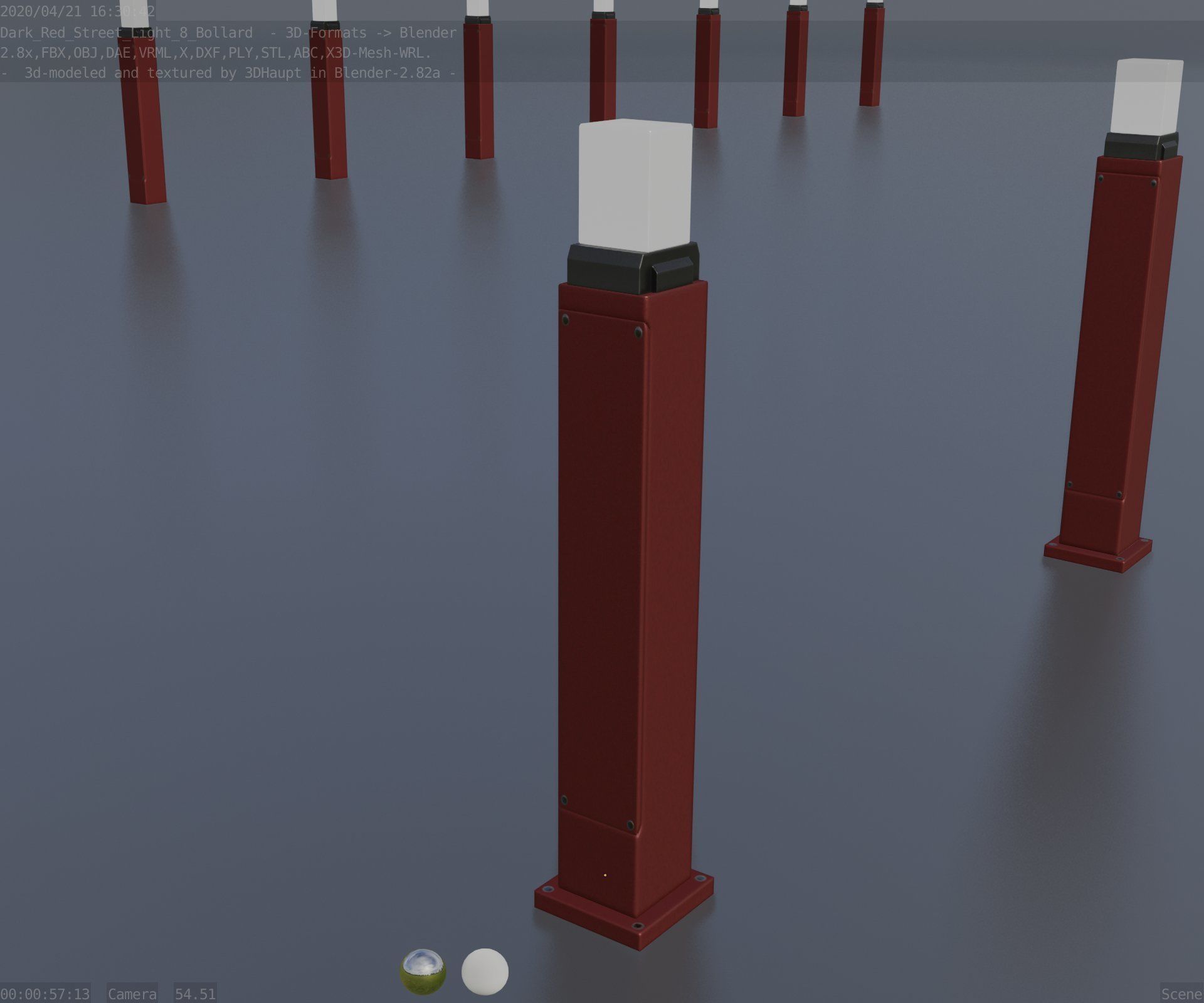 Street Light 8 Bollard 900mm Dark Red Version 3 Low-poly 3D model_80