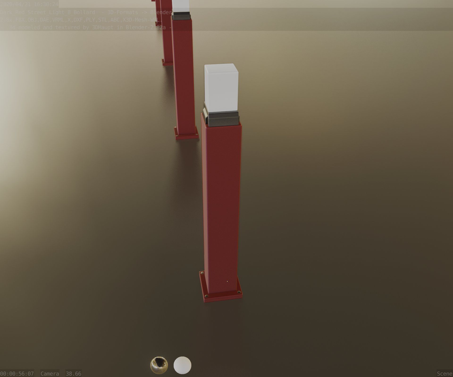 Street Light 8 Bollard 900mm Dark Red Version 3 Low-poly 3D model_5