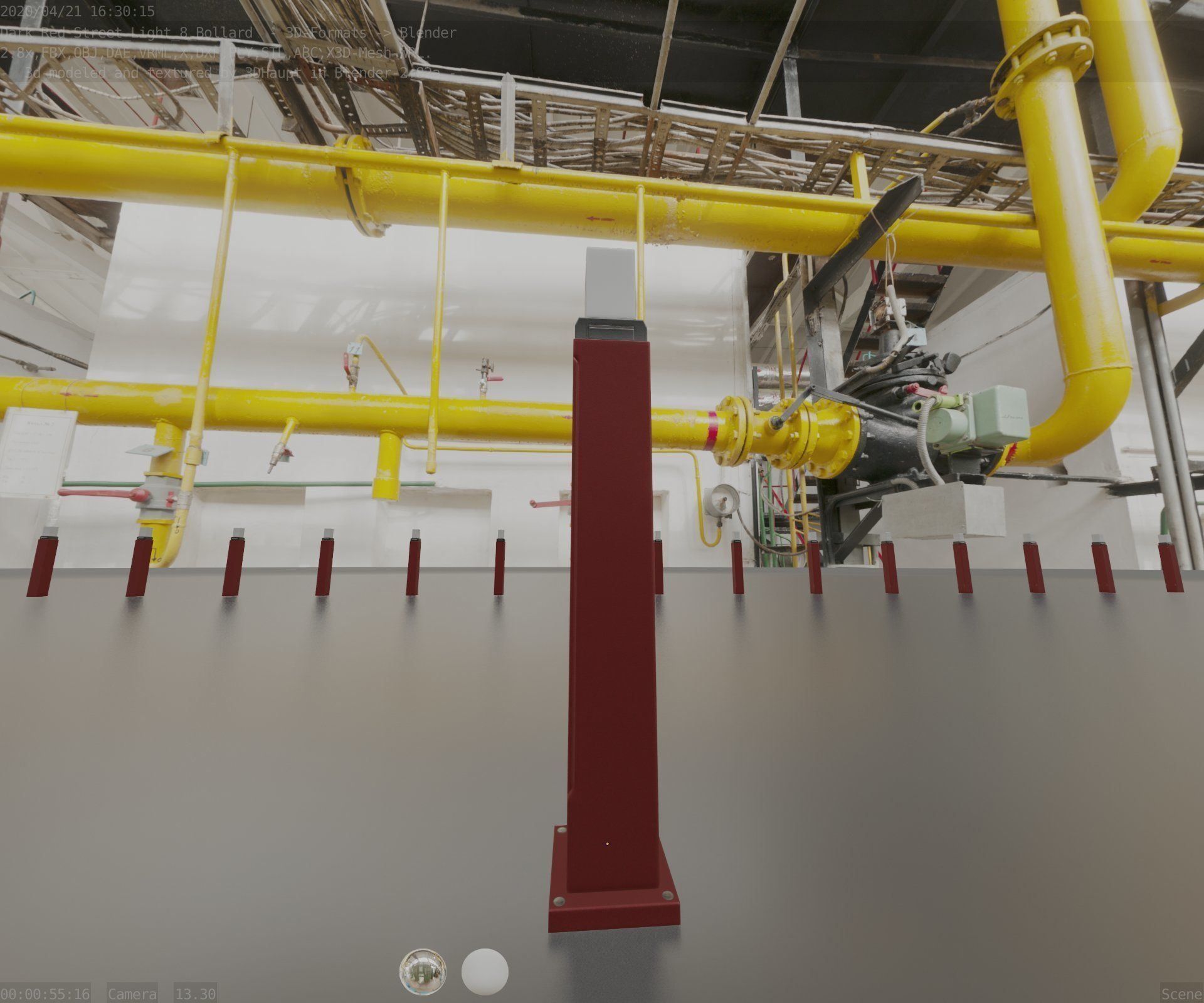 Street Light 8 Bollard 900mm Dark Red Version 3 Low-poly 3D model_55