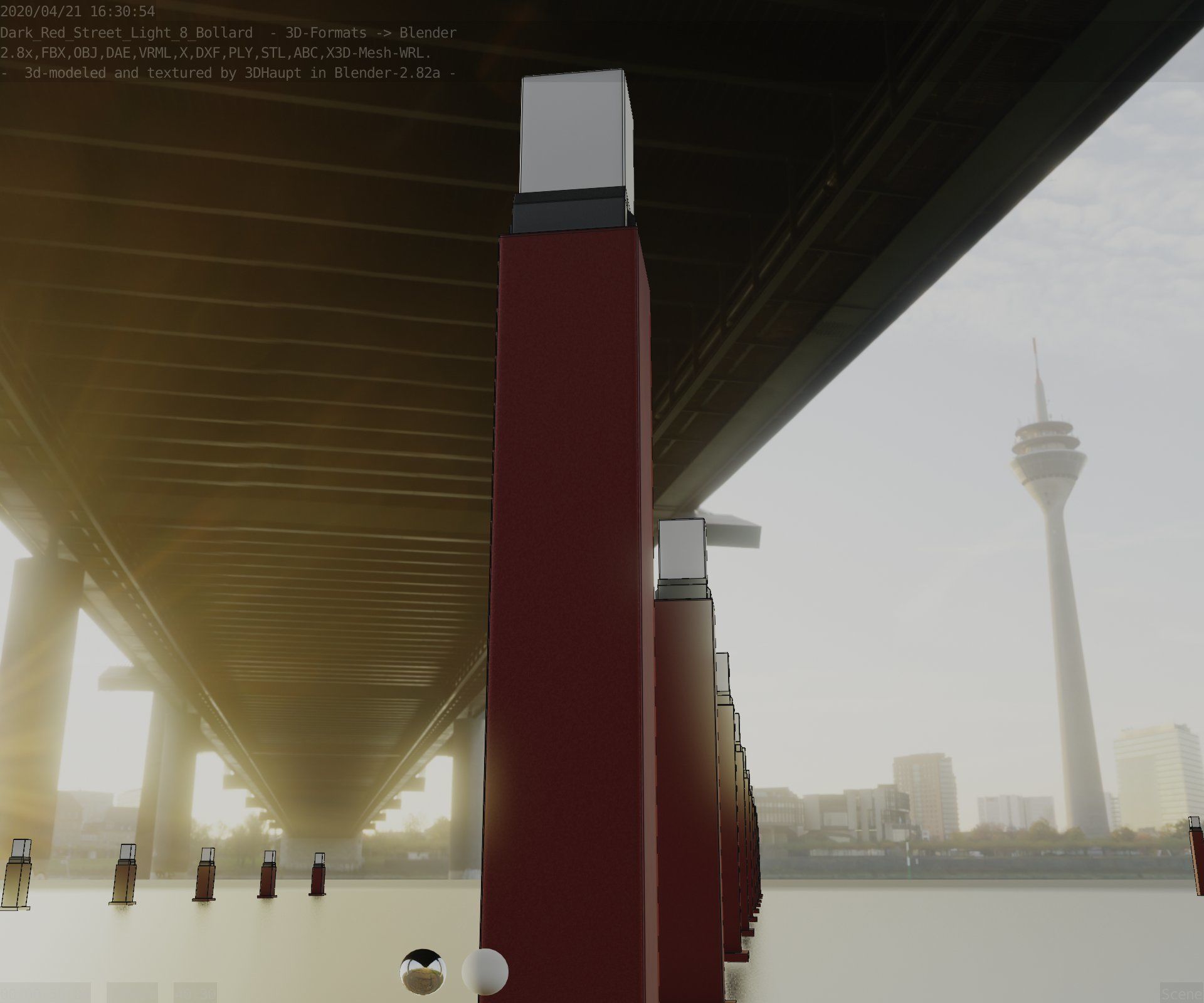 Street Light 8 Bollard 900mm Dark Red Version 3 Low-poly 3D model_95