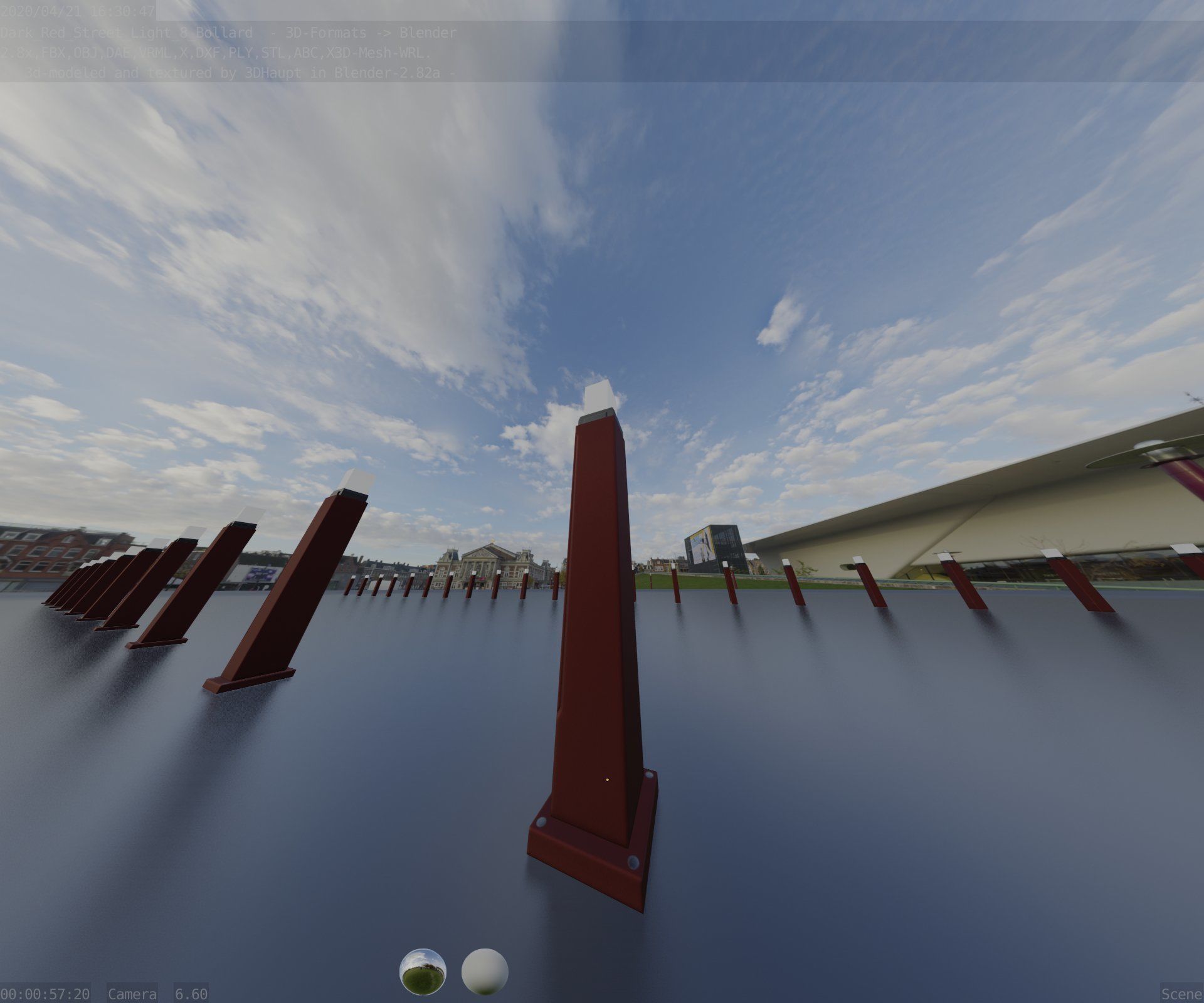 Street Light 8 Bollard 900mm Dark Red Version 3 Low-poly 3D model_87