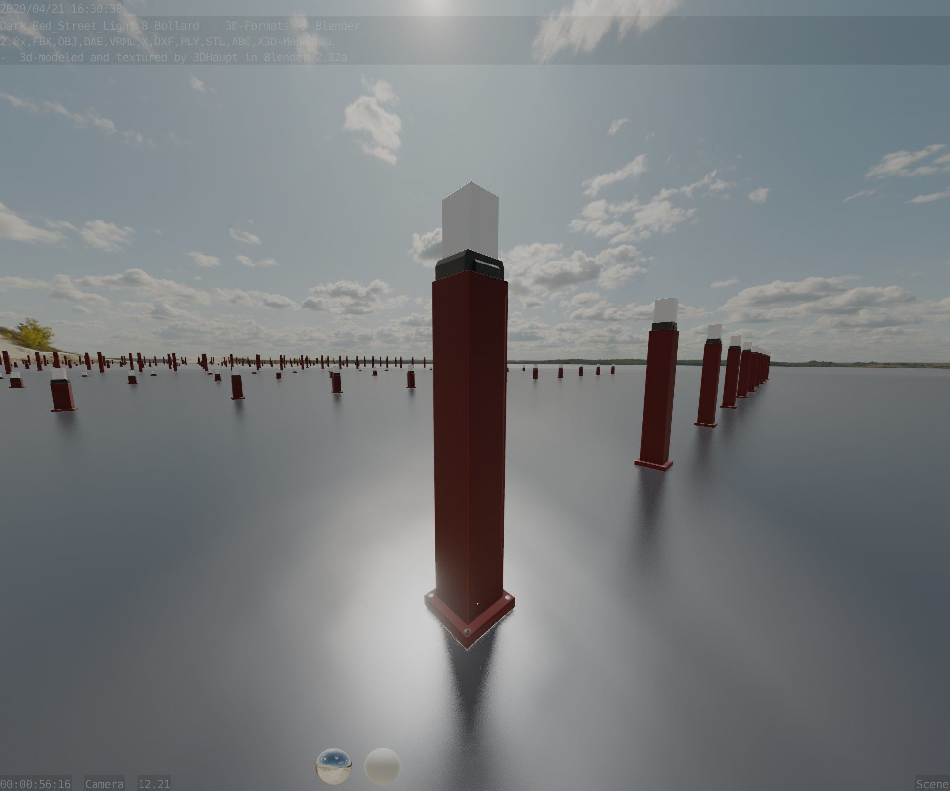 Street Light 8 Bollard 900mm Dark Red Version 3 Low-poly 3D model_14
