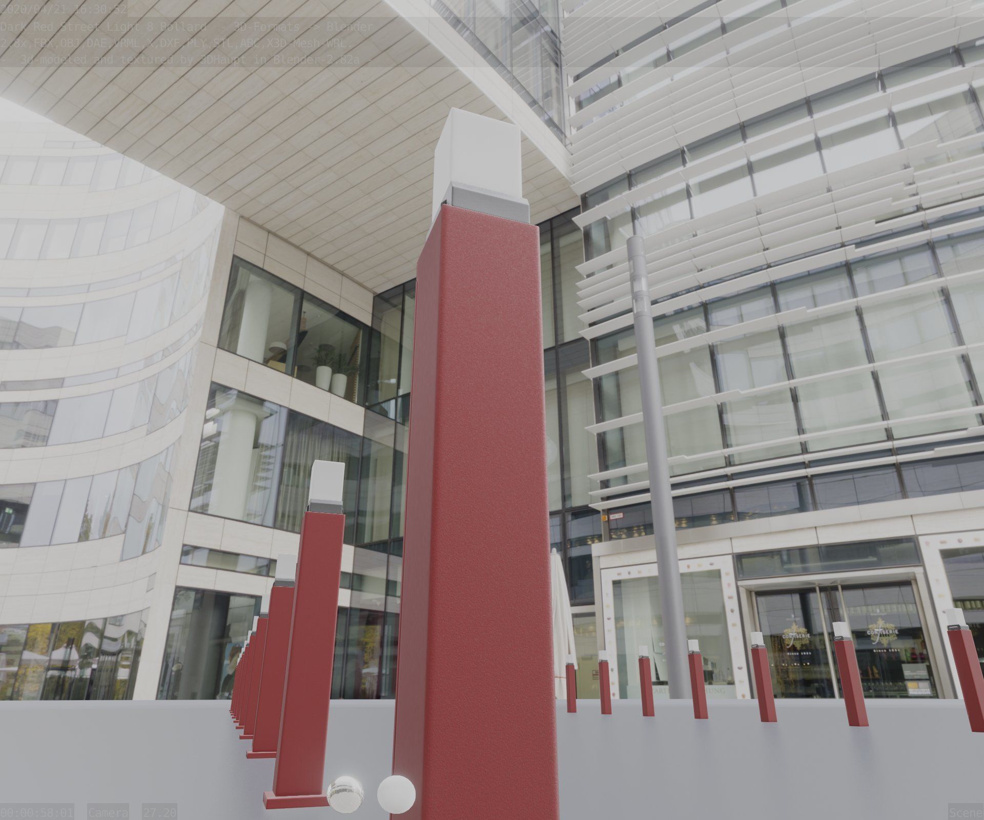 Street Light 8 Bollard 900mm Dark Red Version 3 Low-poly 3D model_92