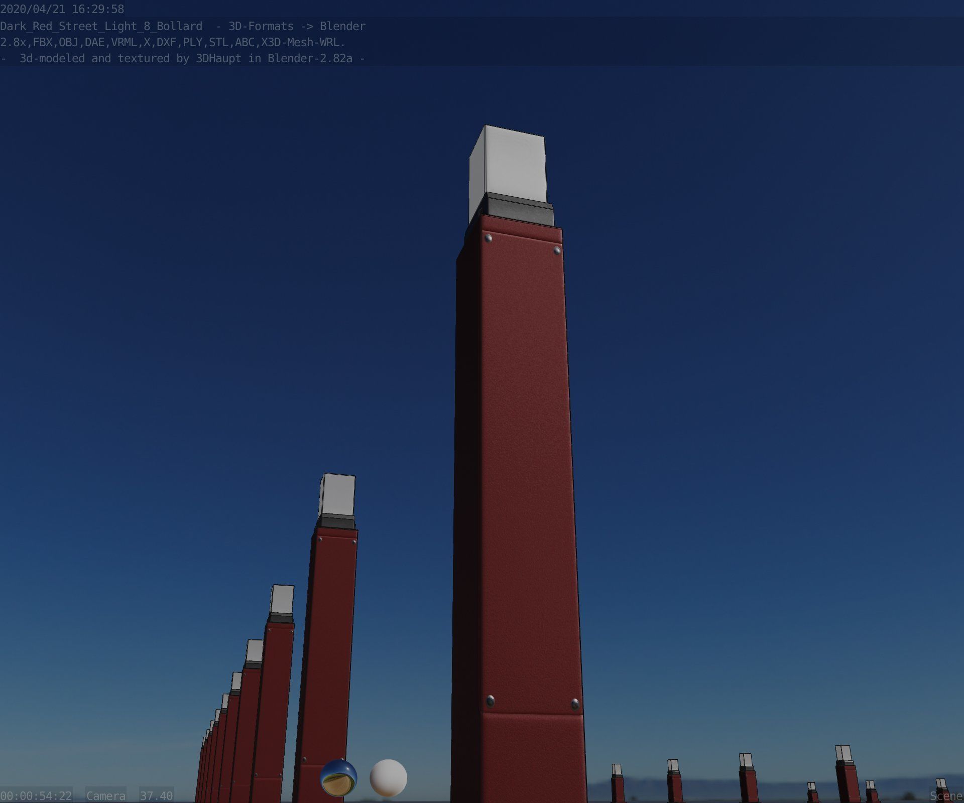 Street Light 8 Bollard 900mm Dark Red Version 3 Low-poly 3D model_37