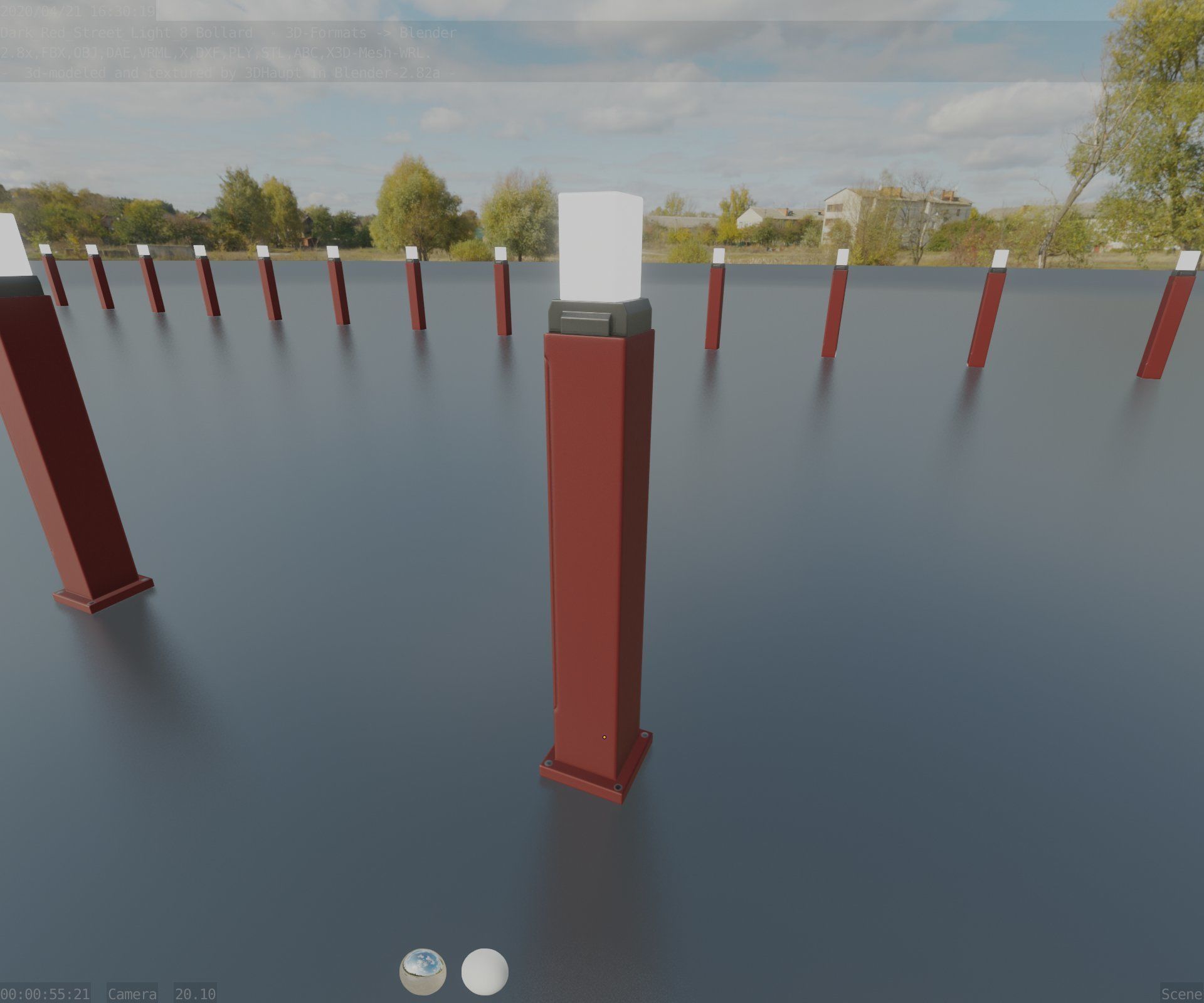 Street Light 8 Bollard 900mm Dark Red Version 3 Low-poly 3D model_60