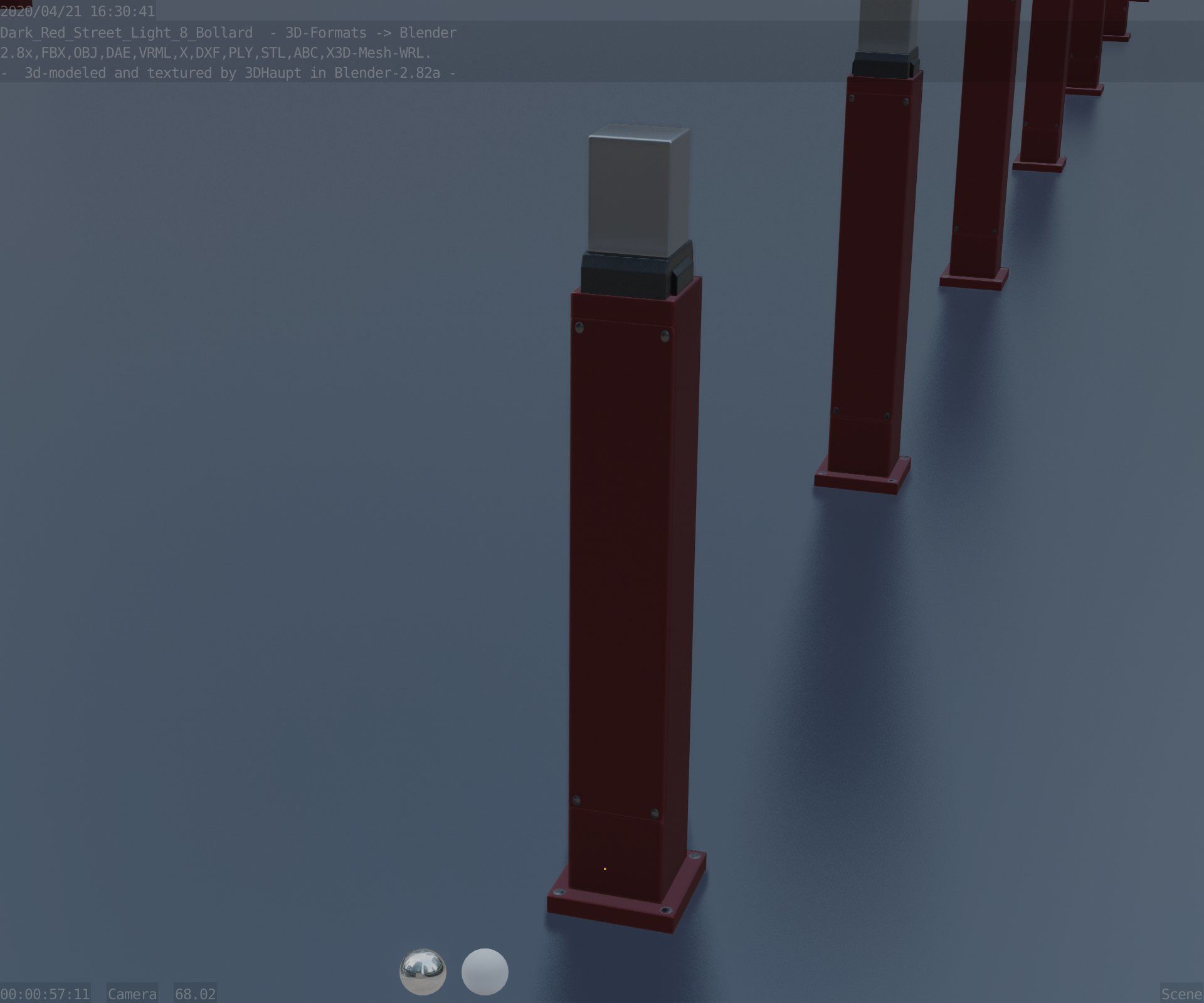 Street Light 8 Bollard 900mm Dark Red Version 3 Low-poly 3D model_78
