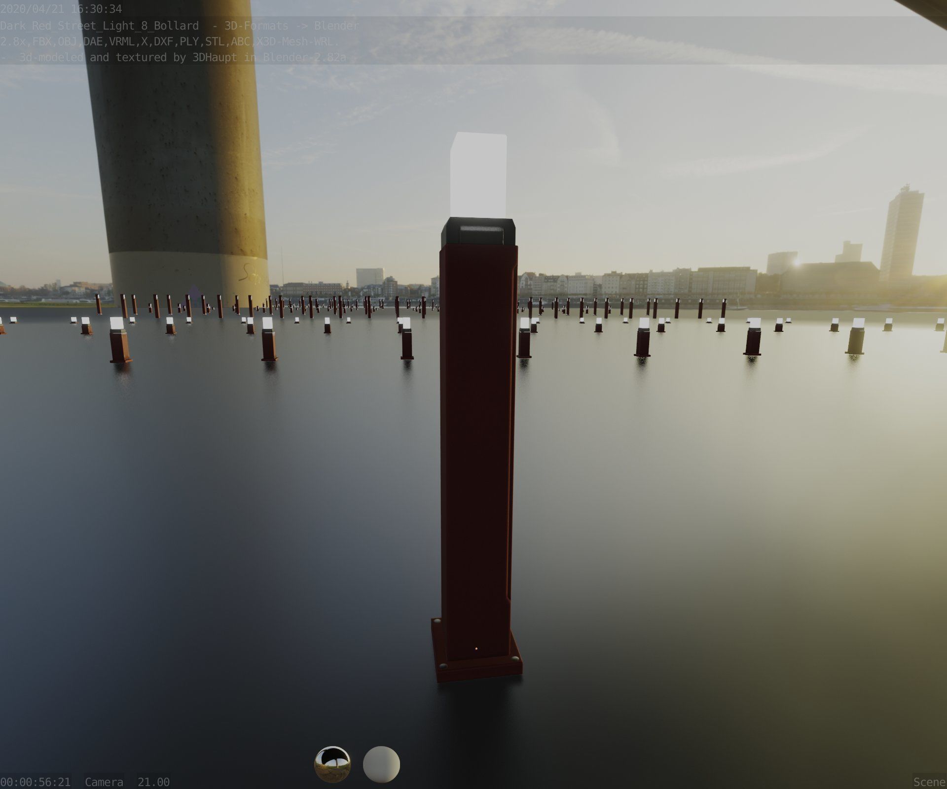 Street Light 8 Bollard 900mm Dark Red Version 3 Low-poly 3D model_19