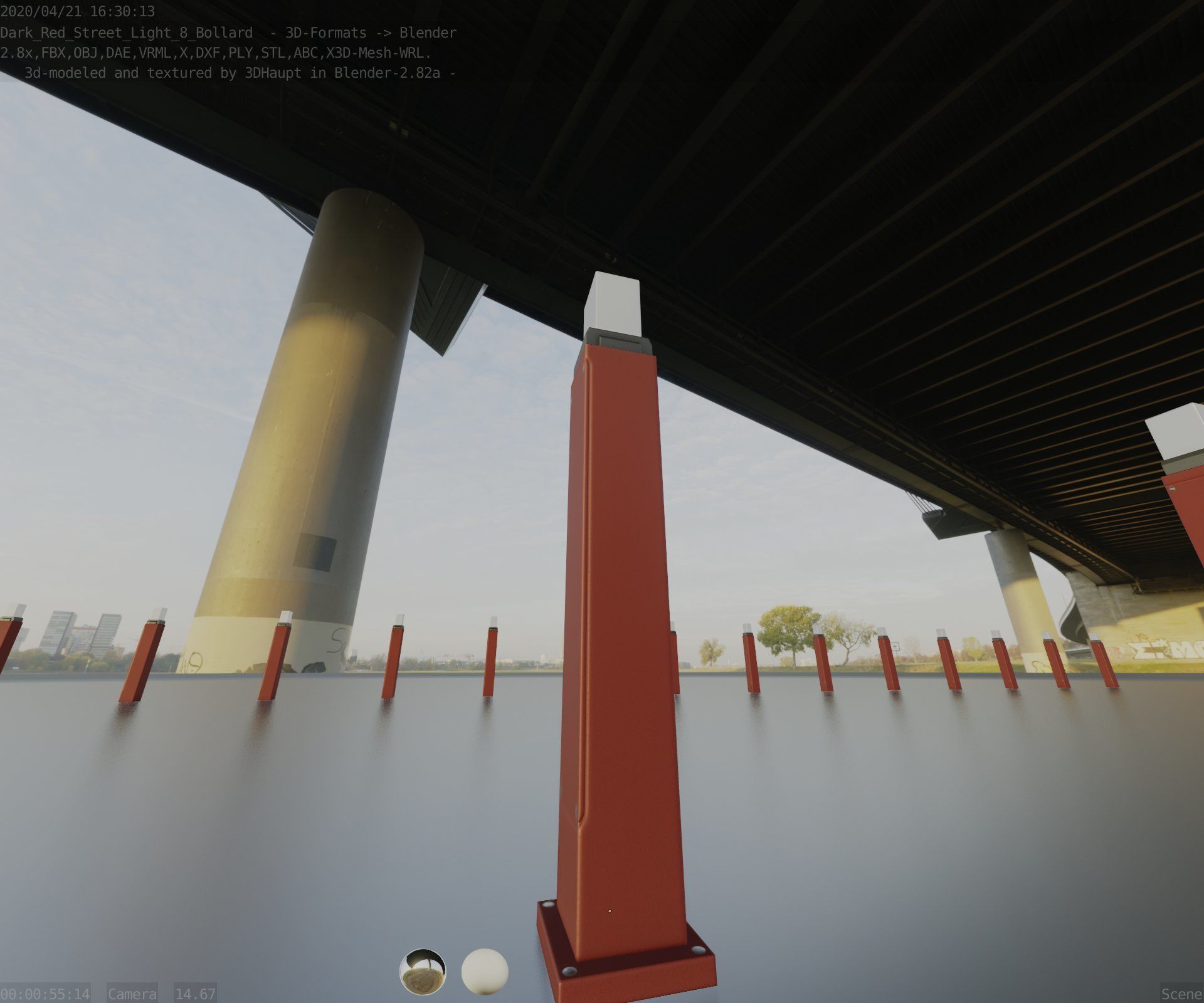 Street Light 8 Bollard 900mm Dark Red Version 3 Low-poly 3D model_53