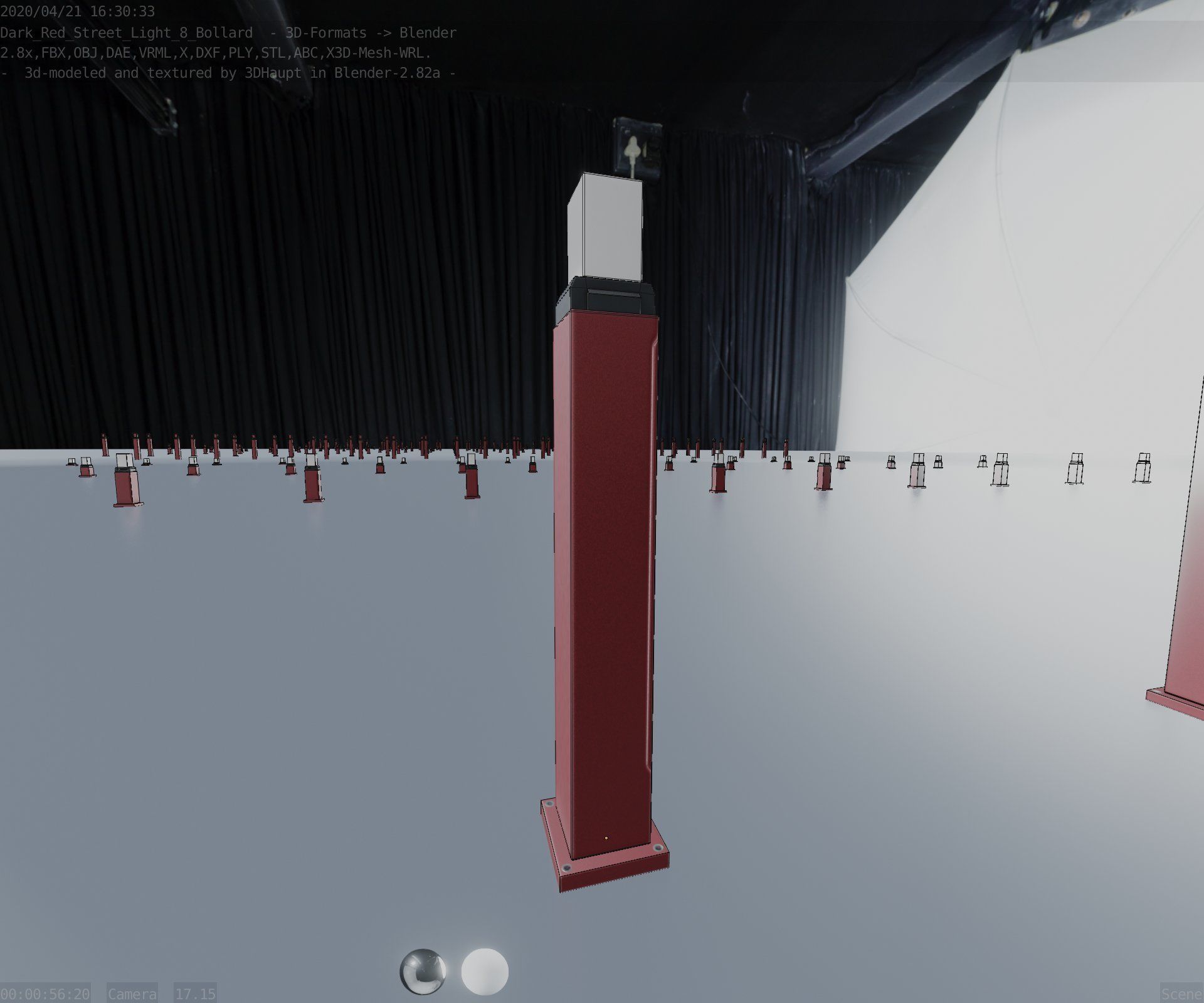 Street Light 8 Bollard 900mm Dark Red Version 3 Low-poly 3D model_18