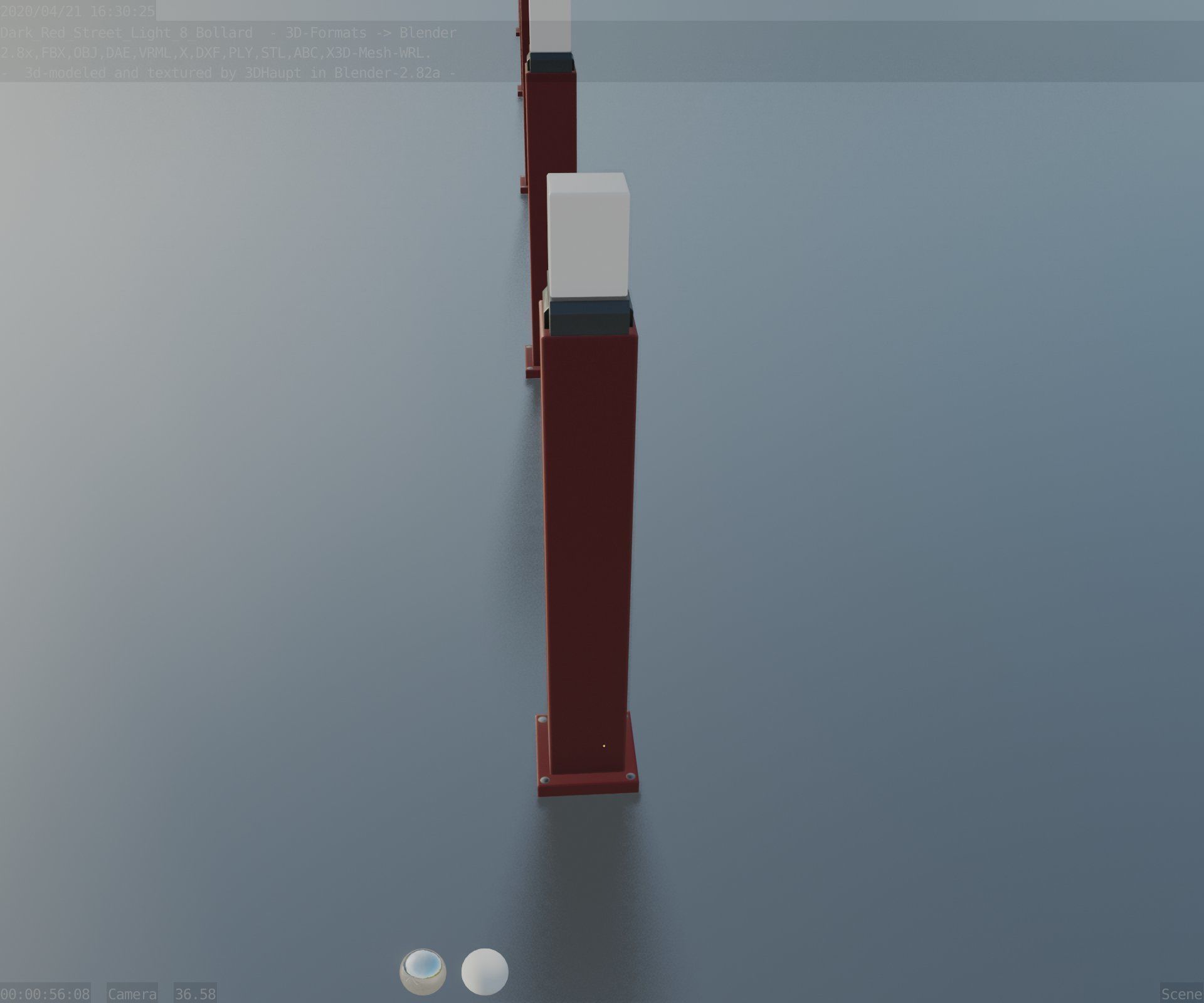 Street Light 8 Bollard 900mm Dark Red Version 3 Low-poly 3D model_6