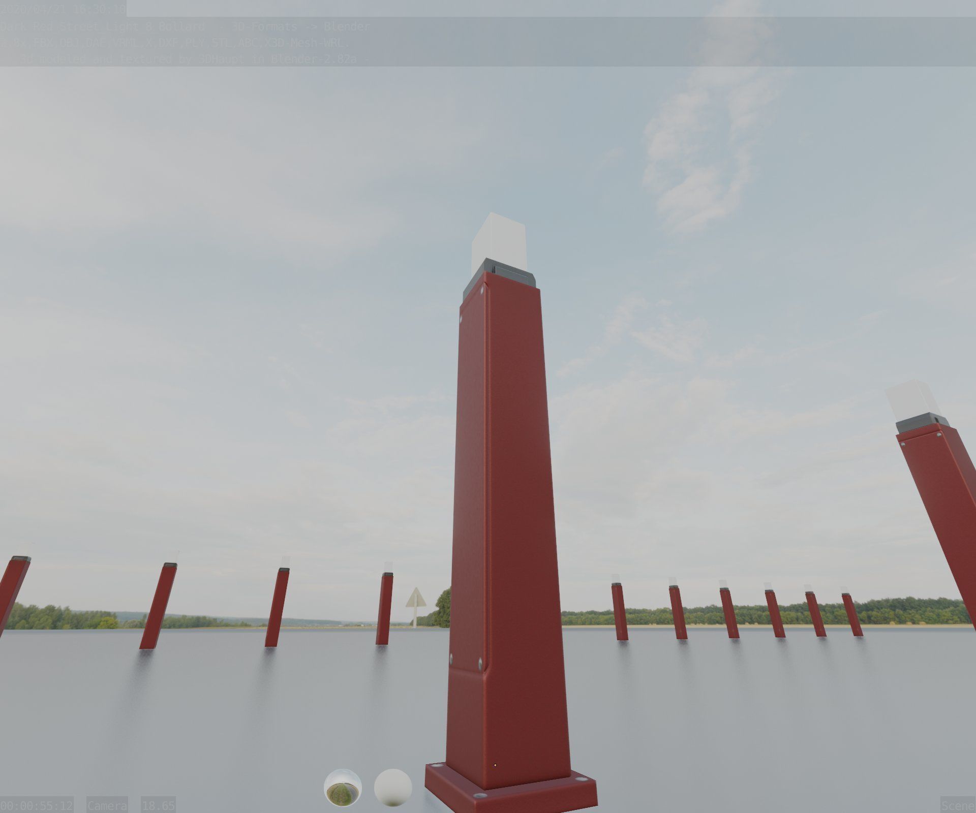 Street Light 8 Bollard 900mm Dark Red Version 3 Low-poly 3D model_51