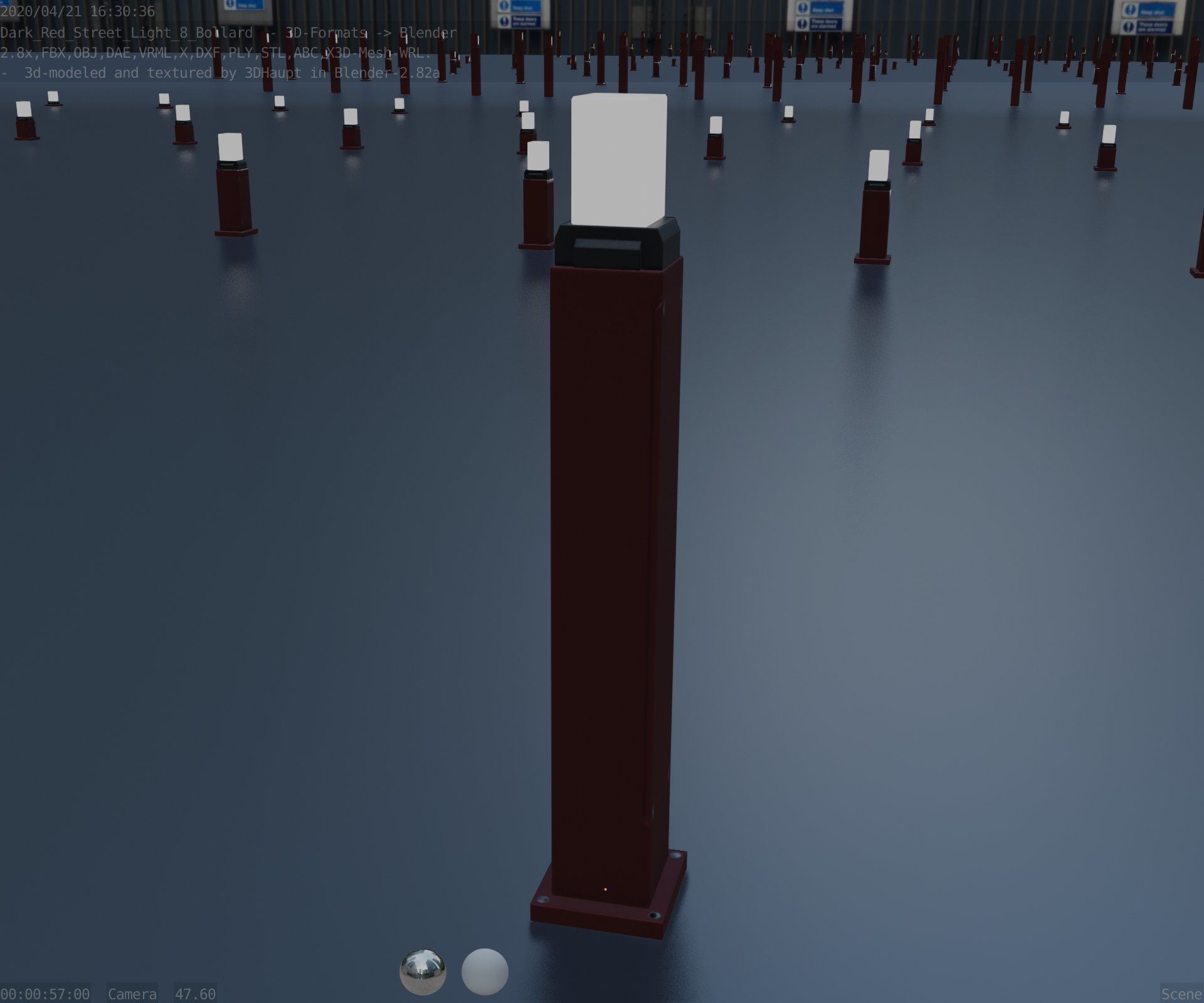 Street Light 8 Bollard 900mm Dark Red Version 3 Low-poly 3D model_67