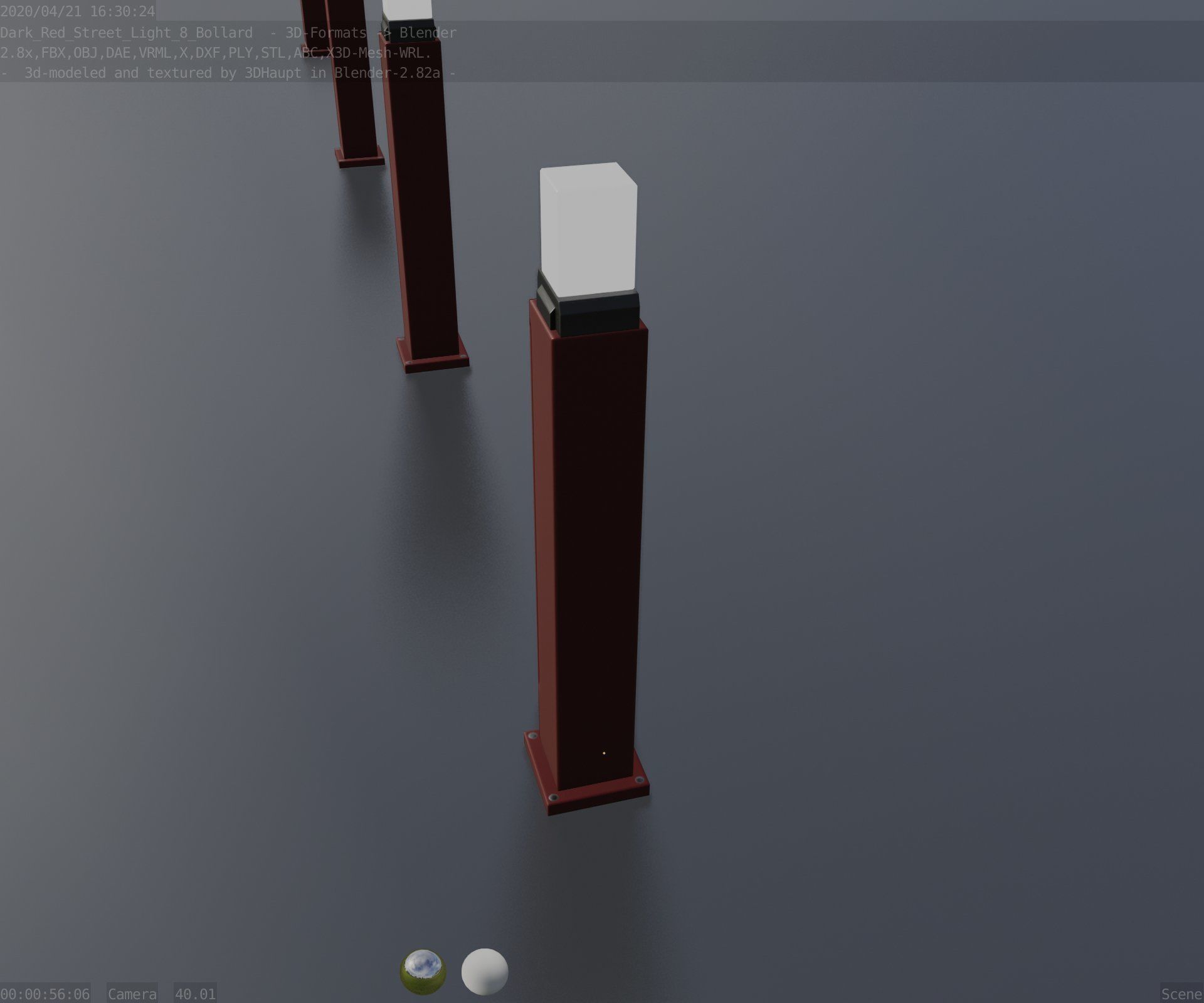 Street Light 8 Bollard 900mm Dark Red Version 3 Low-poly 3D model_4