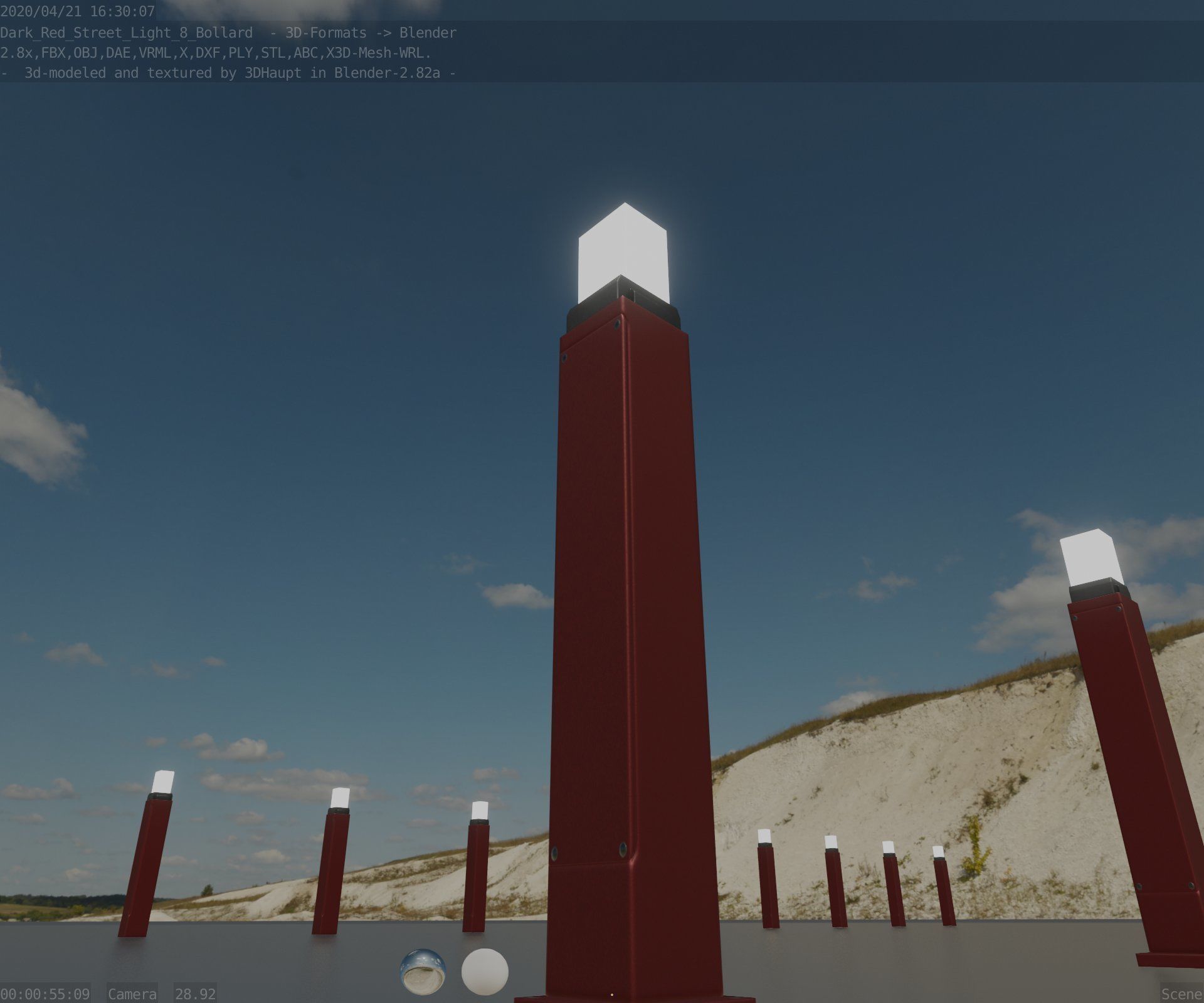 Street Light 8 Bollard 900mm Dark Red Version 3 Low-poly 3D model_48