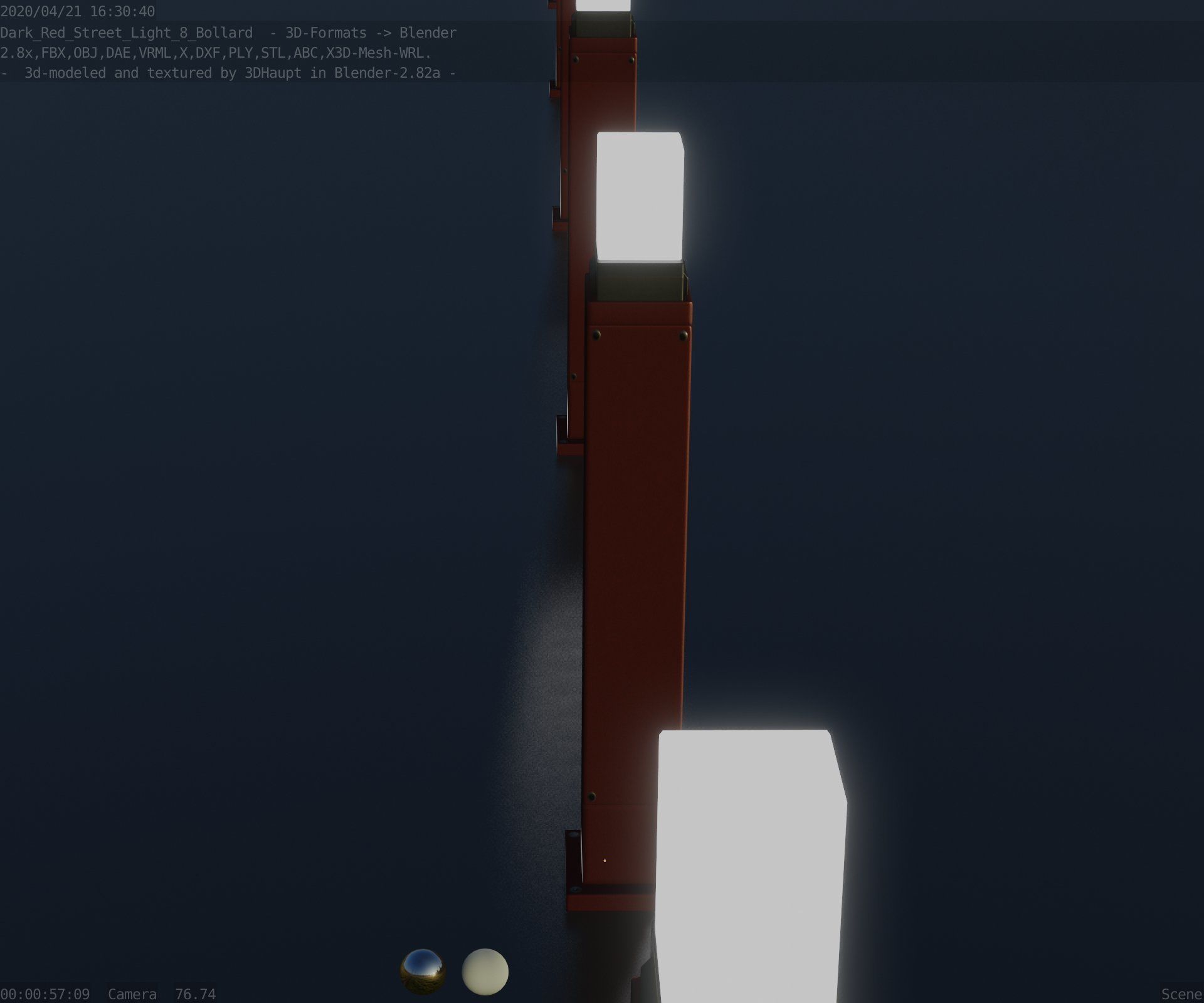 Street Light 8 Bollard 900mm Dark Red Version 3 Low-poly 3D model_76